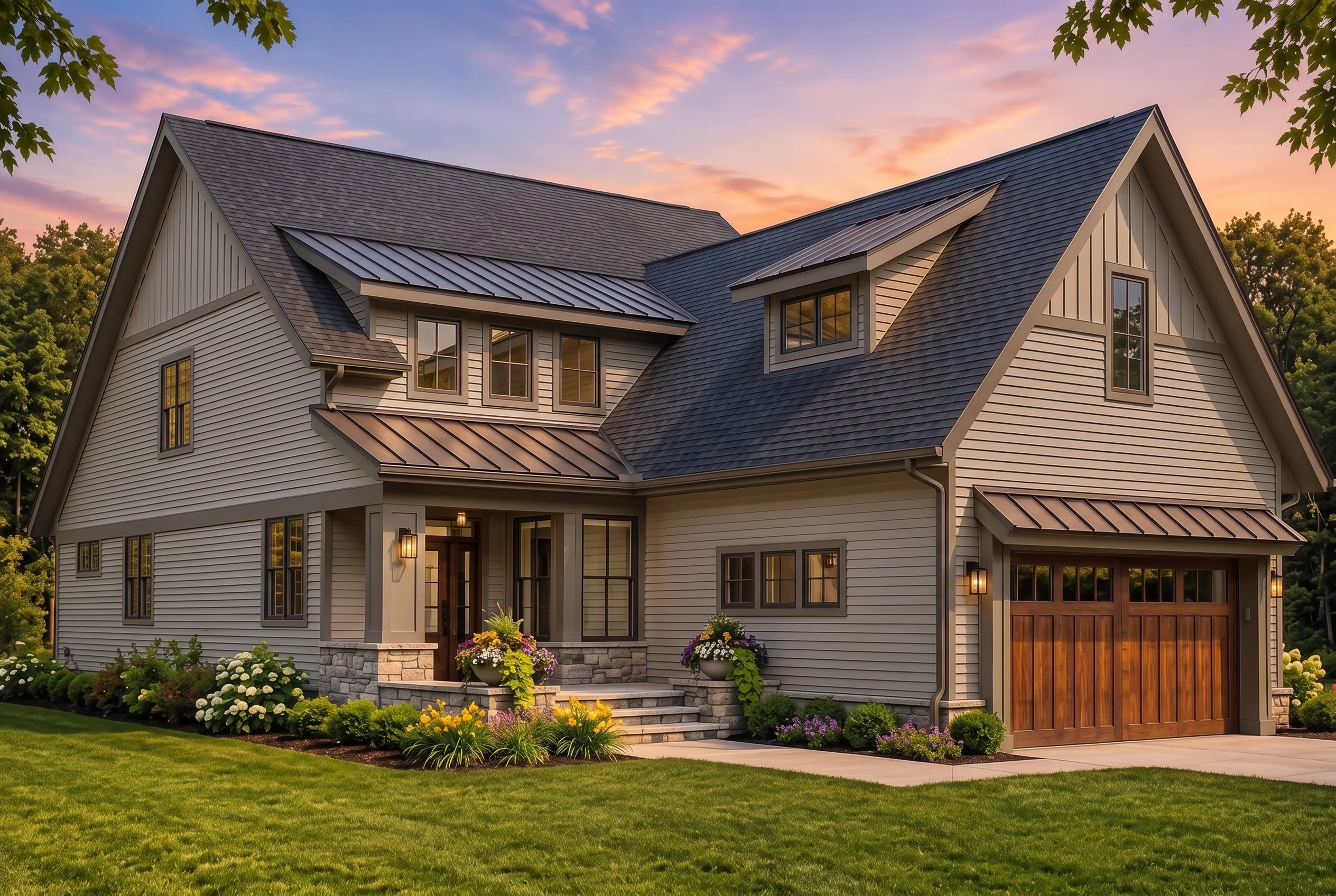 24-1076 HOUSE PLAN – Modern Farmhouse Home Plan – 4-Bed, 2.5-Bath, 2,870 SF - Warm Natural, AI-generated exterior concept