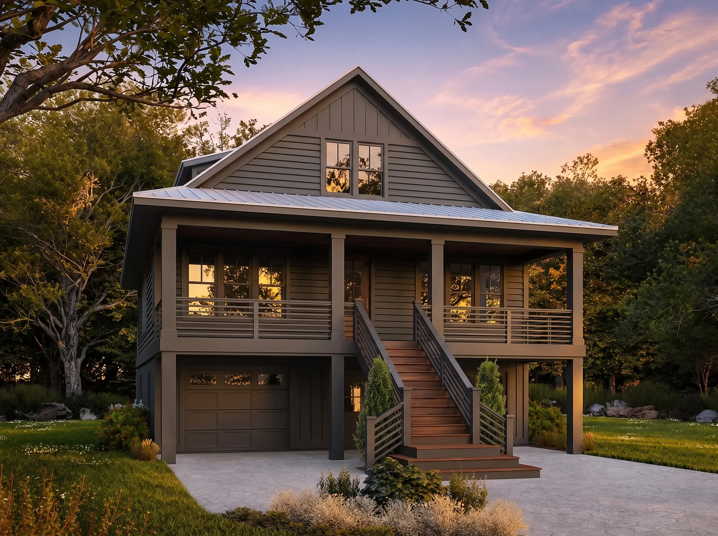 24-1908 HOUSE PLAN – Coastal Home Plan – 3-Bed, 2.5-Bath, 2,259 SF - Modern Dark, AI-generated exterior concept