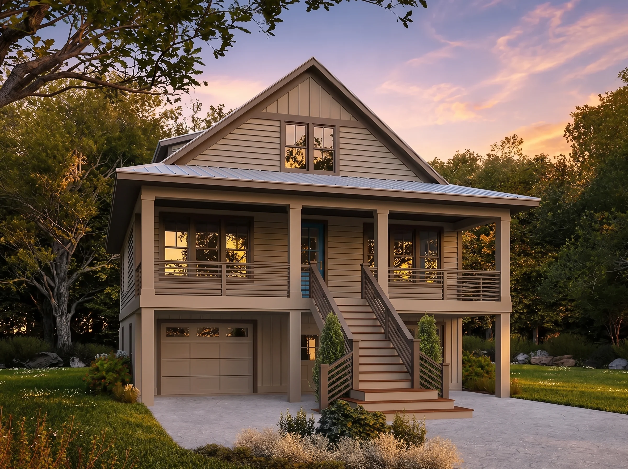 24-1908 HOUSE PLAN – Coastal Home Plan – 3-Bed, 2.5-Bath, 2,259 SF - Warm Natural, AI-generated exterior concept