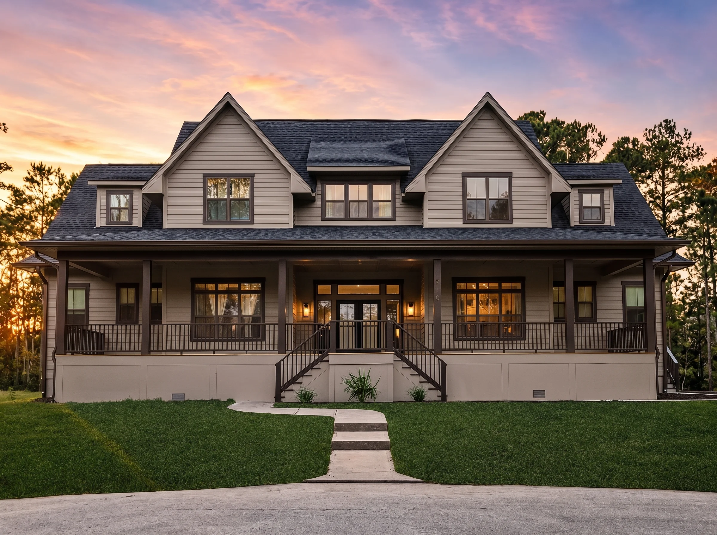 24-1787 HOUSE PLAN – Modern Farmhouse Home Plan – 6-Bed, 4-Bath, 3,200 SF - Warm Natural, AI-generated exterior concept