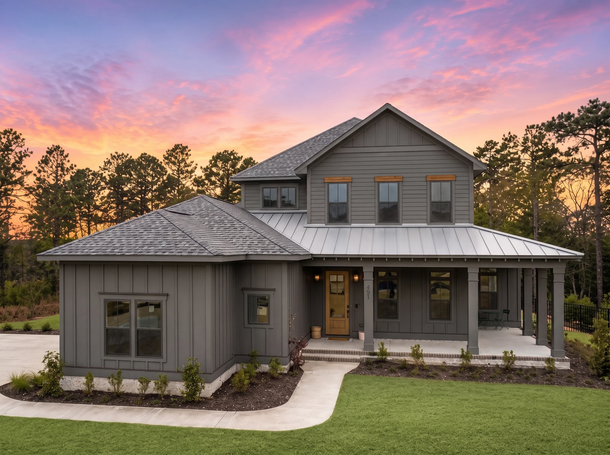 24-1348 HOUSE PLAN – Low Country Home Plan – 3-Bed, 2.5-Bath, 2,869 SF - Modern Dark, AI-generated exterior concept
