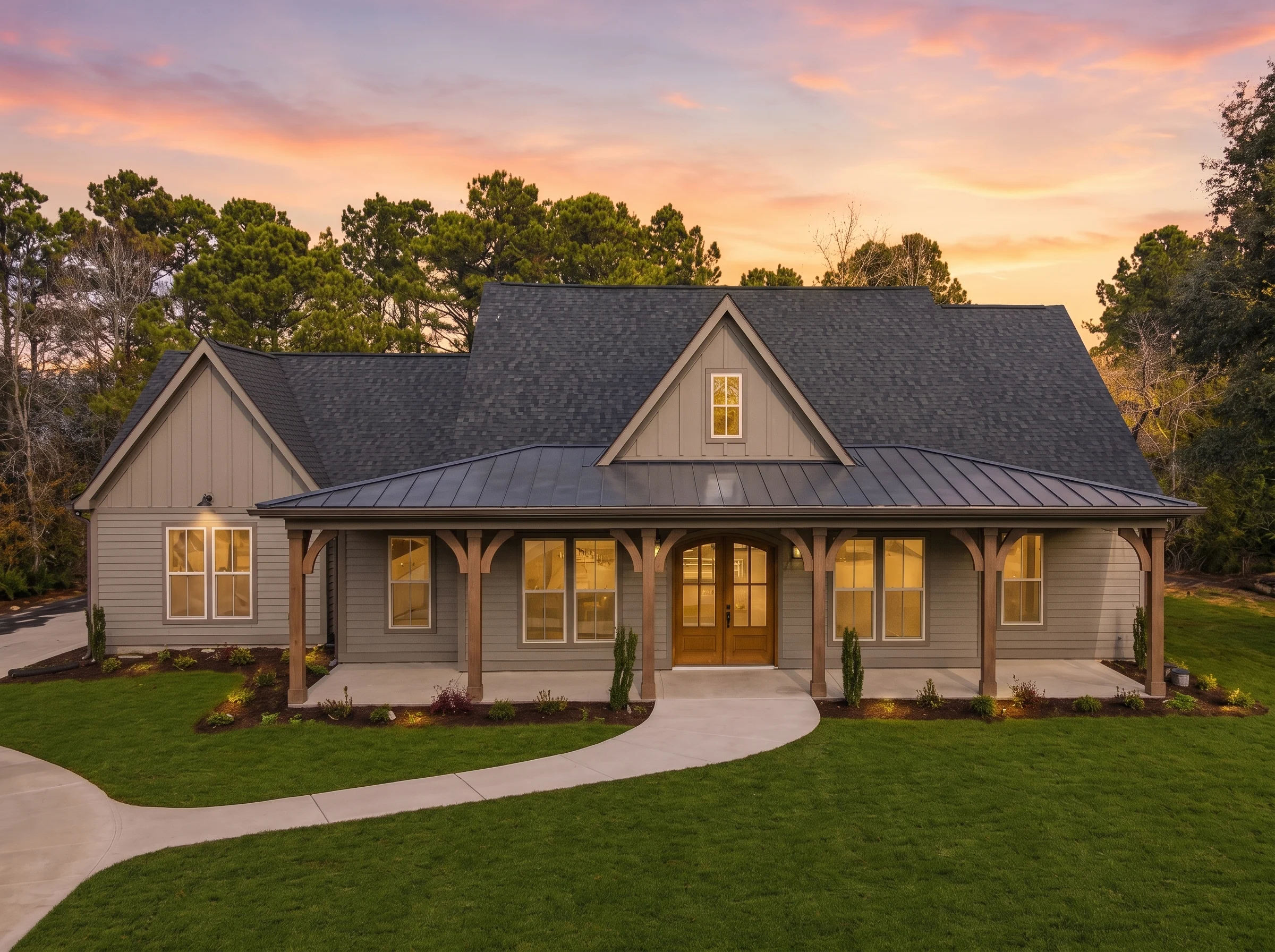24-1527 HOUSE PLAN – Modern Farmhouse Home Plan – 3-Bed, 2.5-Bath, 2,315 SF - Warm Natural, AI-generated exterior concept