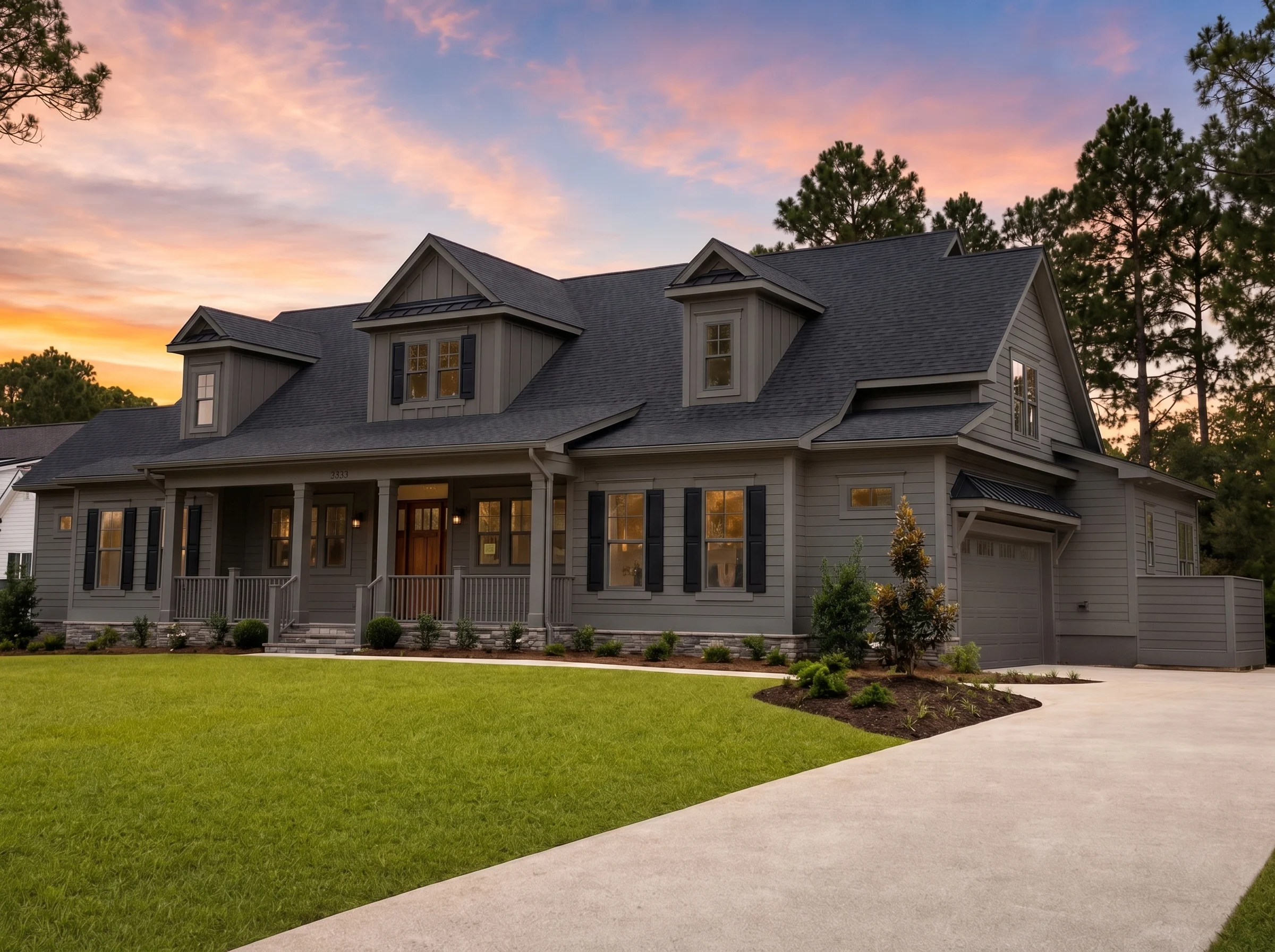 24-1166 HOUSE PLAN – Modern Farmhouse Home Plan – 3-Bed, 3.5-Bath, 3,341 SF - Modern Dark, AI-generated exterior concept
