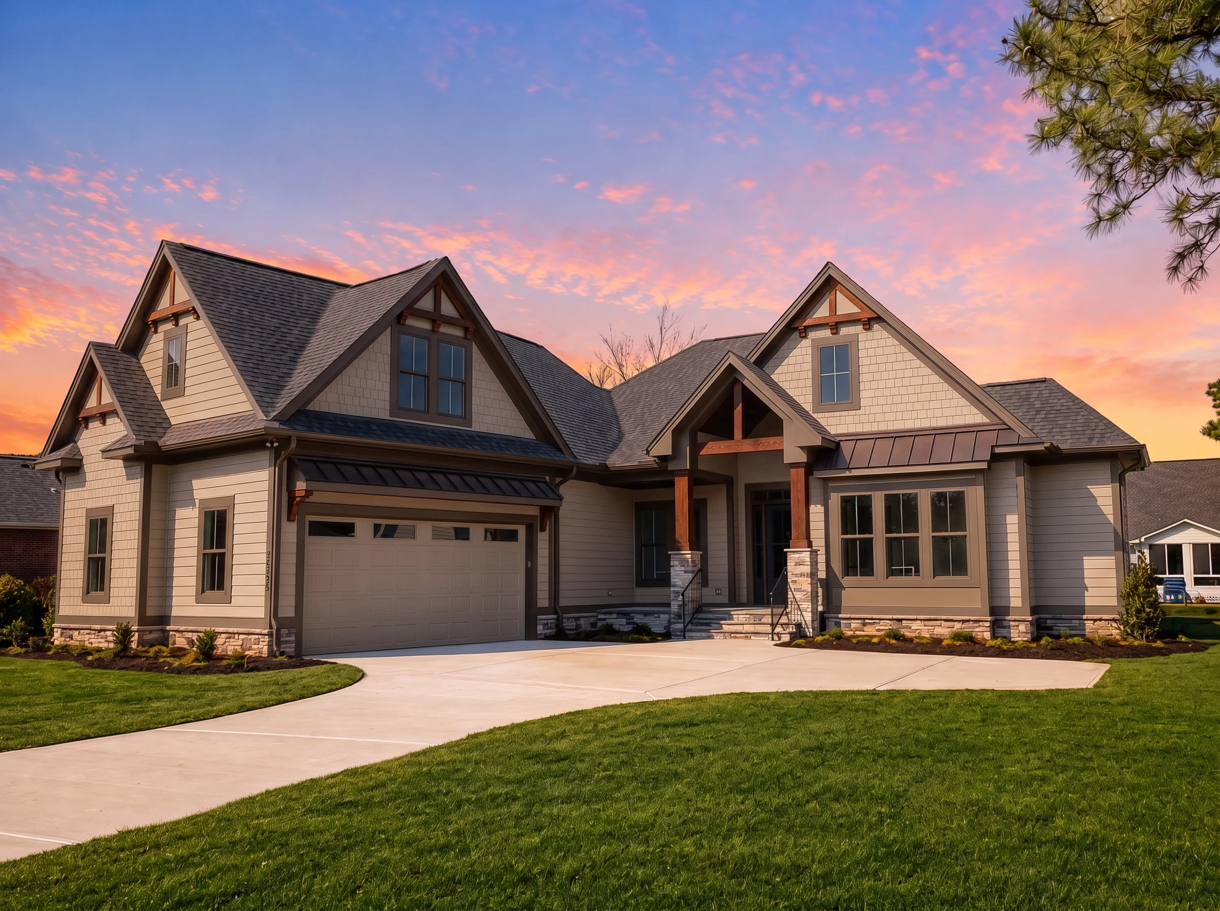 24-1188 HOUSE PLAN – Modern Farmhouse Home Plan – 3-Bed, 3.5-Bath, 2,874 SF - Warm Natural, AI-generated exterior concept