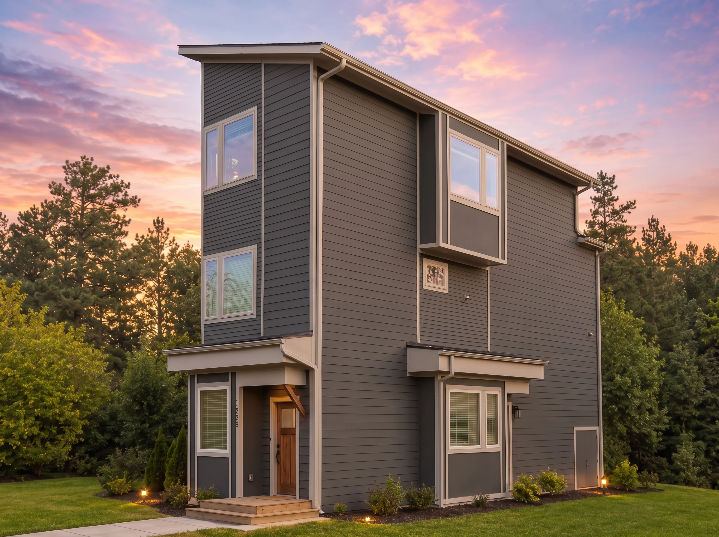 24-1090 HOUSE PLAN – Contemporary Home Plan – 3-Bed, 3-Bath, 1,115 SF - Modern Dark, AI-generated exterior concept