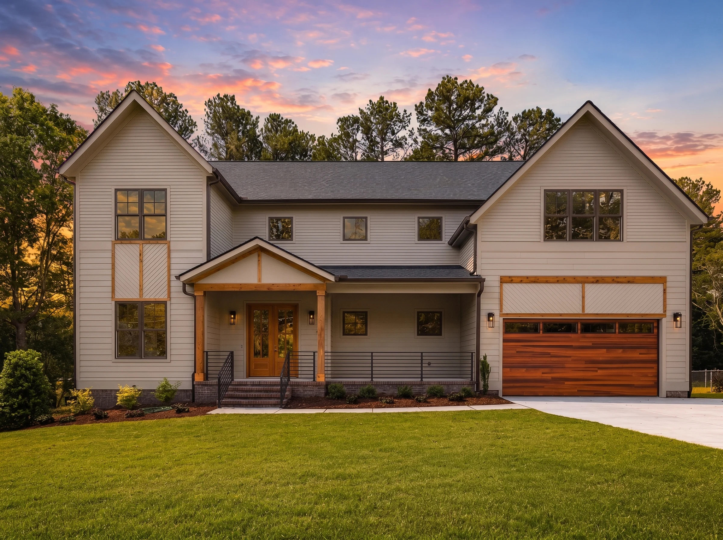 24-1387 HOUSE PLAN – Modern Farmhouse Home Plan – 4-Bed, 4-Bath, 3,492 SF - Warm Natural, AI-generated exterior concept