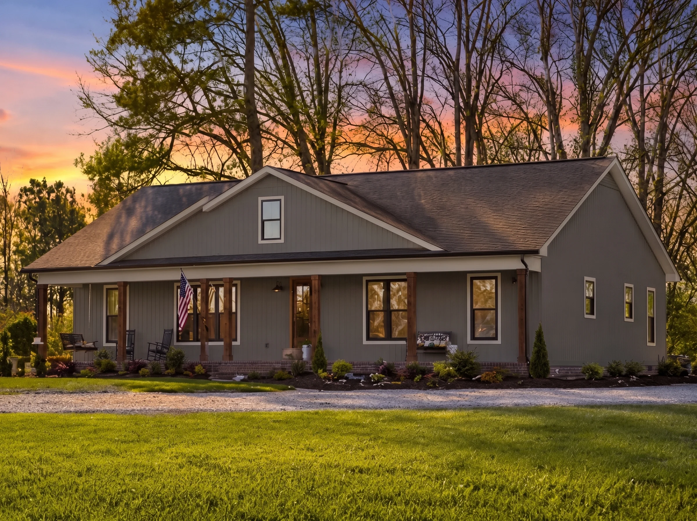 23-1034 HOUSE PLAN – Cottage Farmhouse Home Plan – 3-Bed, 2.5-Bath, 1,707 SF - Modern Dark, AI-generated exterior concept