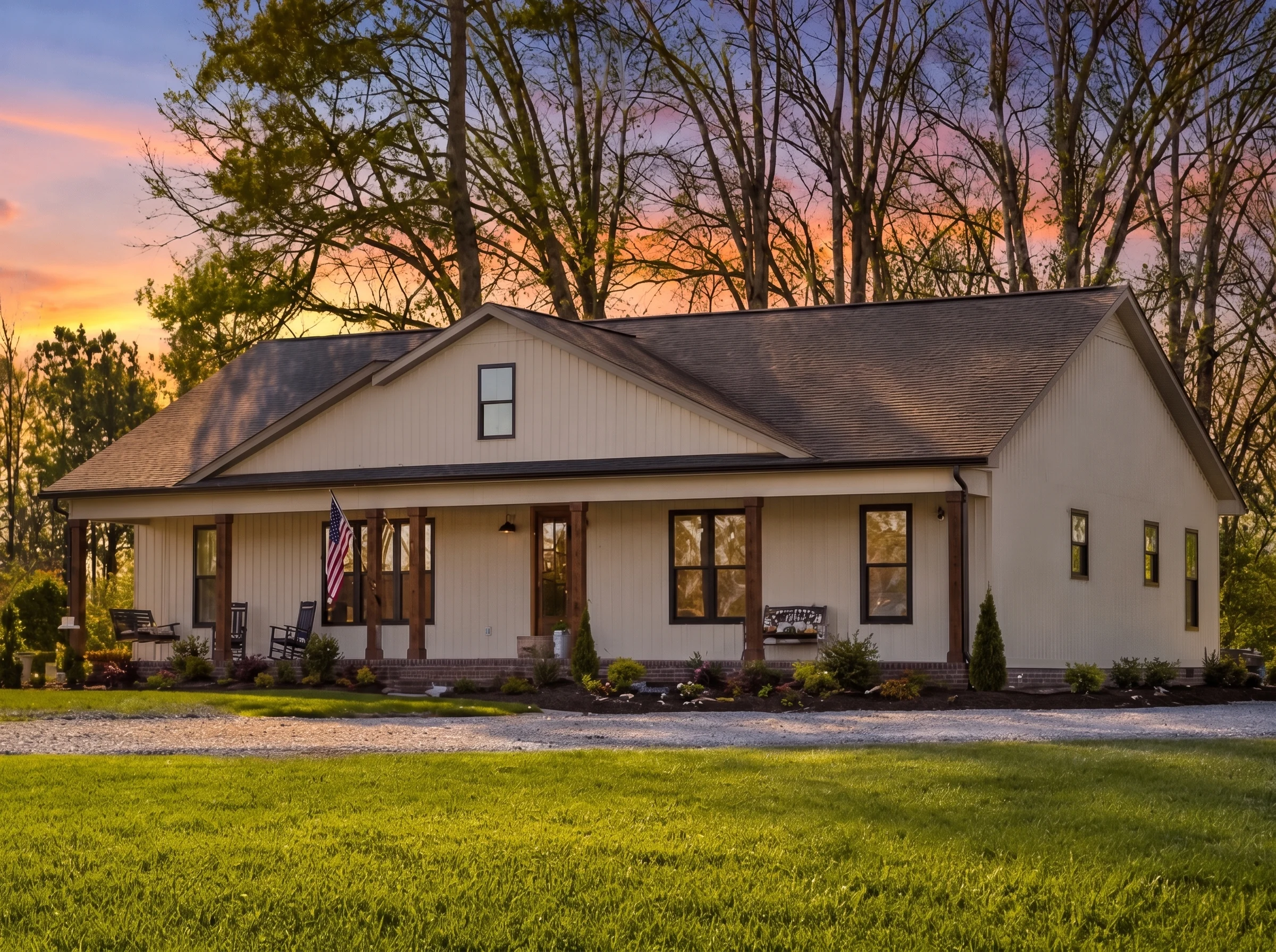 23-1034 HOUSE PLAN – Cottage Farmhouse Home Plan – 3-Bed, 2.5-Bath, 1,707 SF - Warm Natural, AI-generated exterior concept