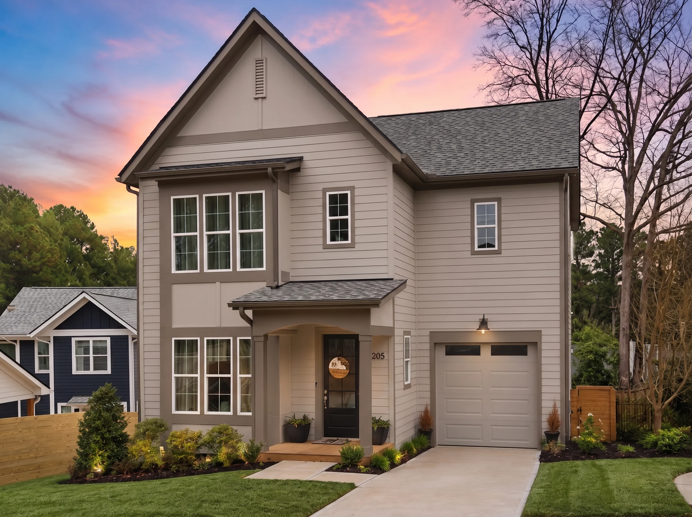 23-1527 HOUSE PLAN – Modern Farmhouse Home Plan – 4-Bed, 2.5-Bath, 1,833 SF - Warm Natural, AI-generated exterior concept