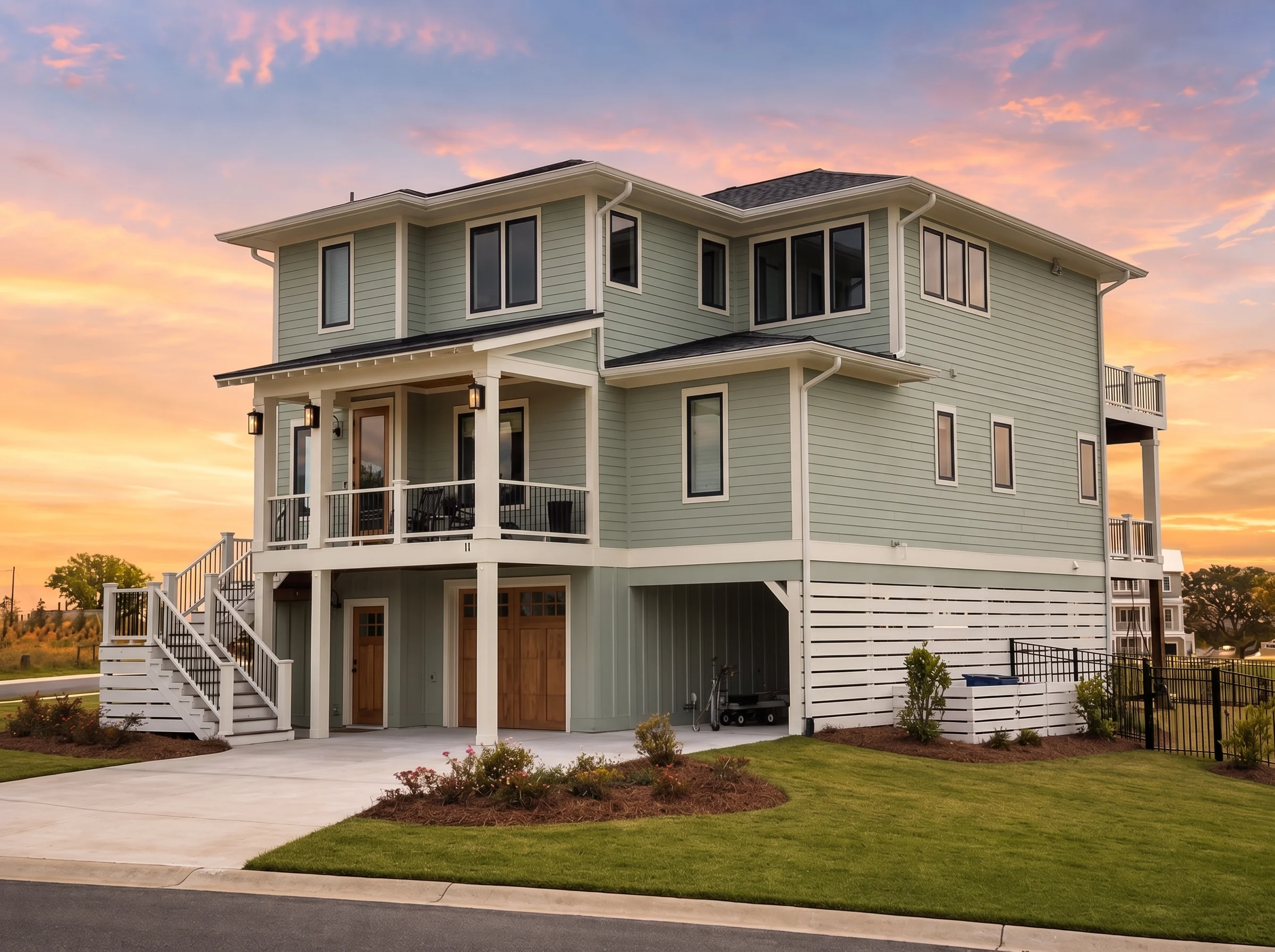20-1104 HOUSE PLAN – Coastal Home Plan – 4-Bed, 4-Bath, 2,956 SF - Modern Brick, AI-generated exterior concept