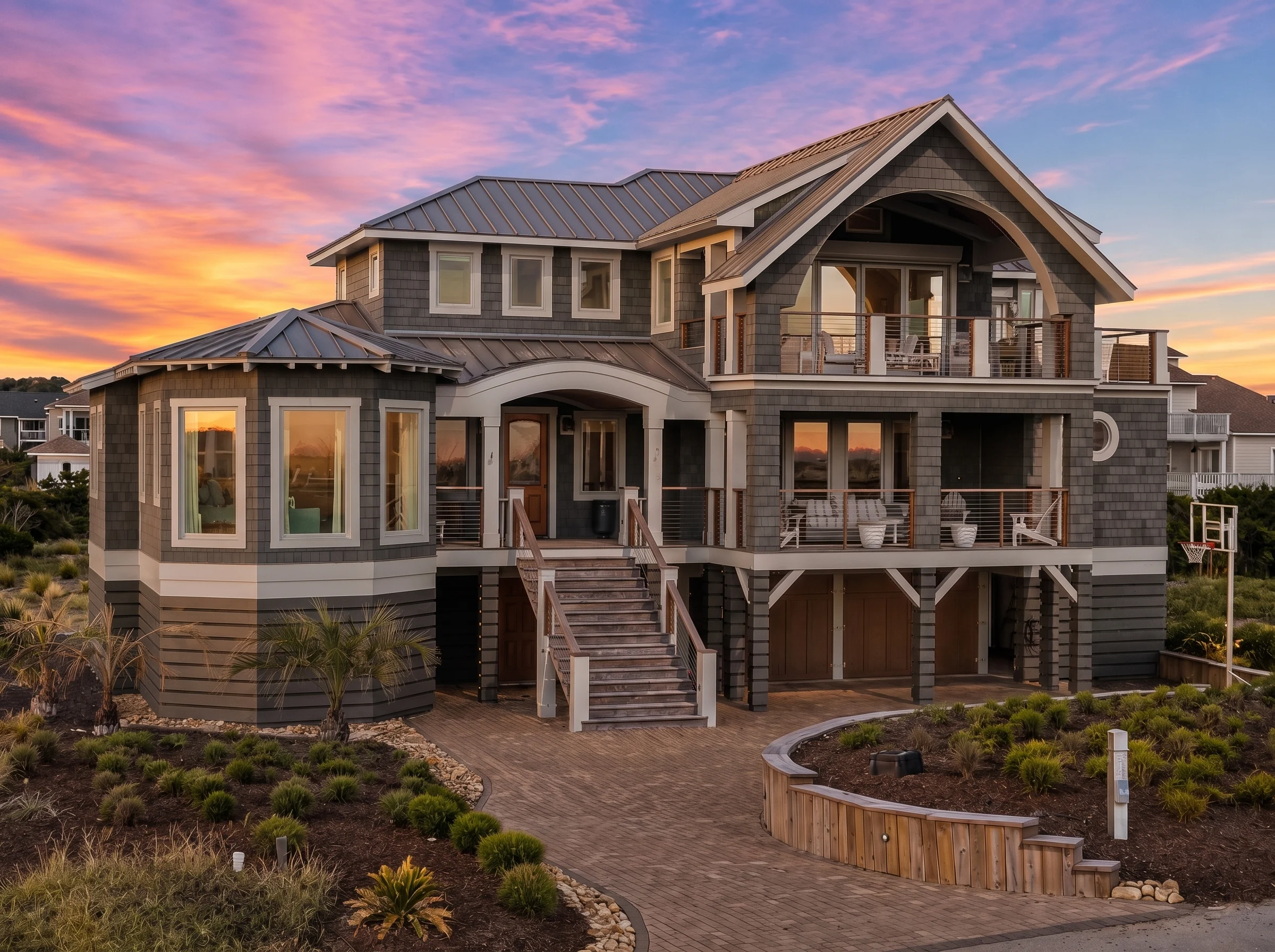 20-1912 HOUSE PLAN – Coastal Luxury Home Plan – 6-Bed, 5-Bath, 4,294 SF - Modern Dark, AI-generated exterior concept