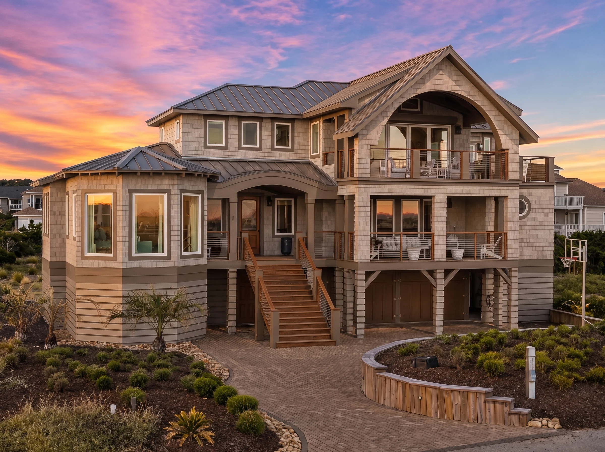 20-1912 HOUSE PLAN – Coastal Luxury Home Plan – 6-Bed, 5-Bath, 4,294 SF - Warm Natural, AI-generated exterior concept