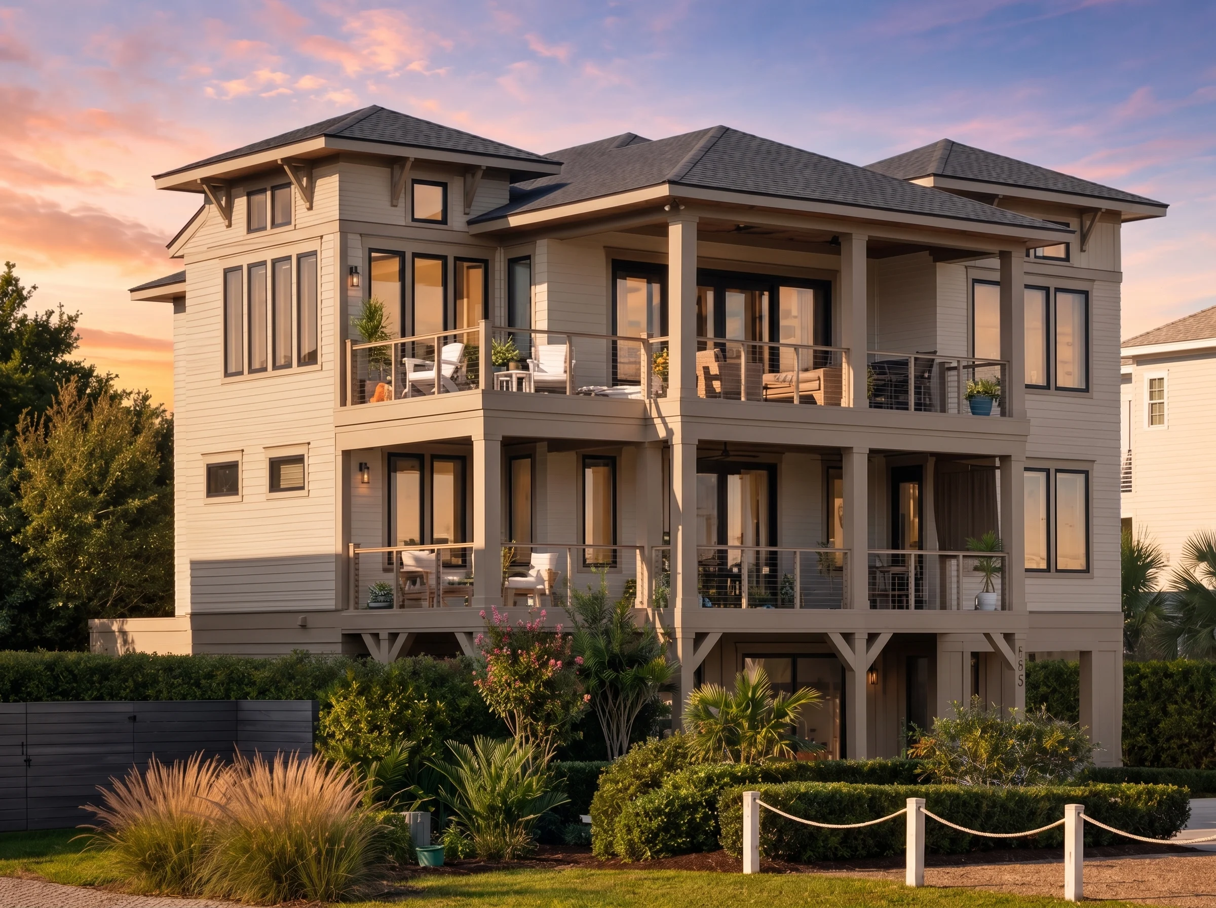 20-1825 HOUSE PLAN – Coastal Home Plan – 4-Bed, 4.5-Bath, 3,587 SF - Warm Natural, AI-generated exterior concept