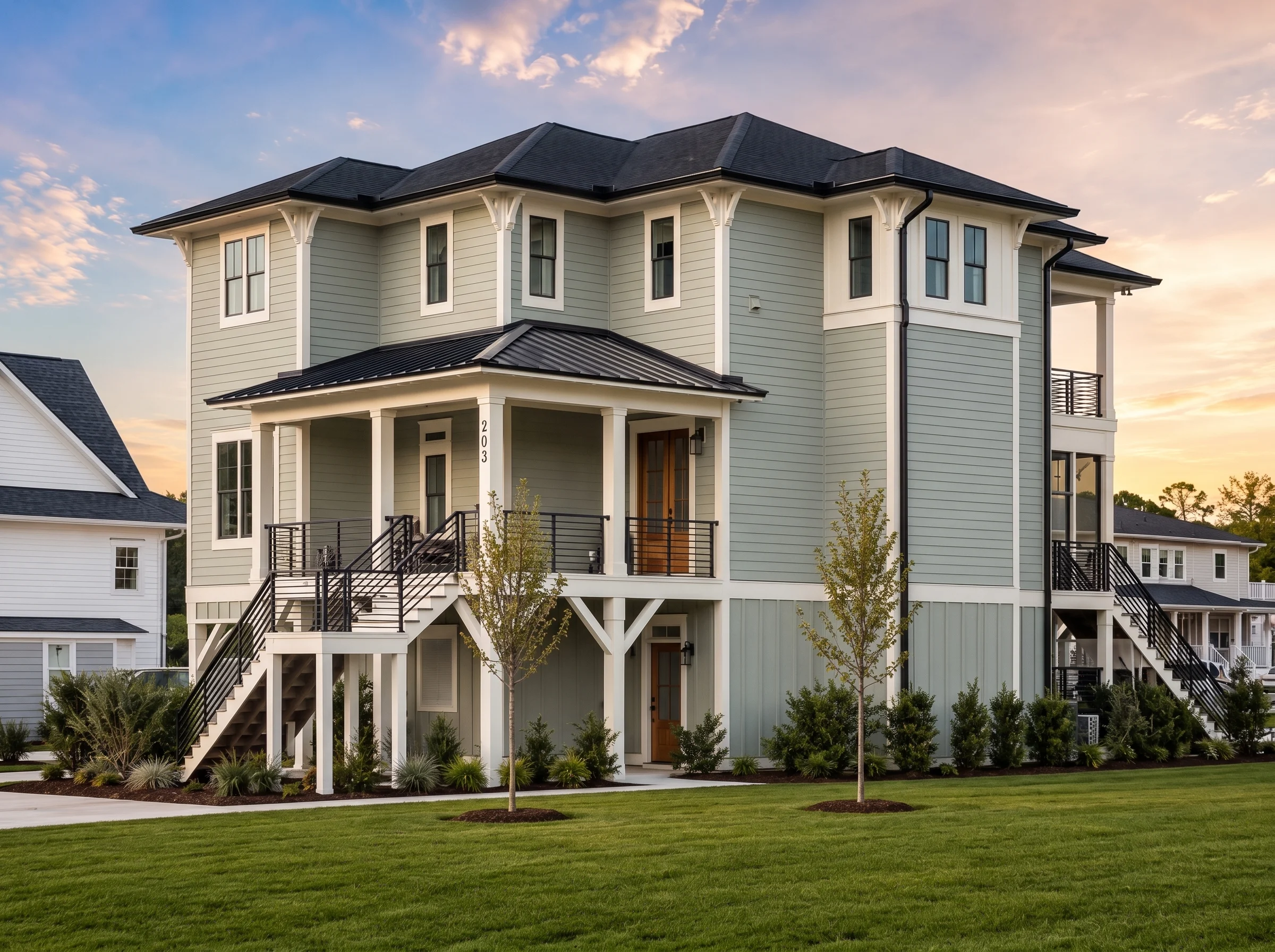 20-1069 HOUSE PLAN – Coastal Home Plan – 4-Bed, 4-Bath, 3,420 SF - Modern Brick, AI-generated exterior concept
