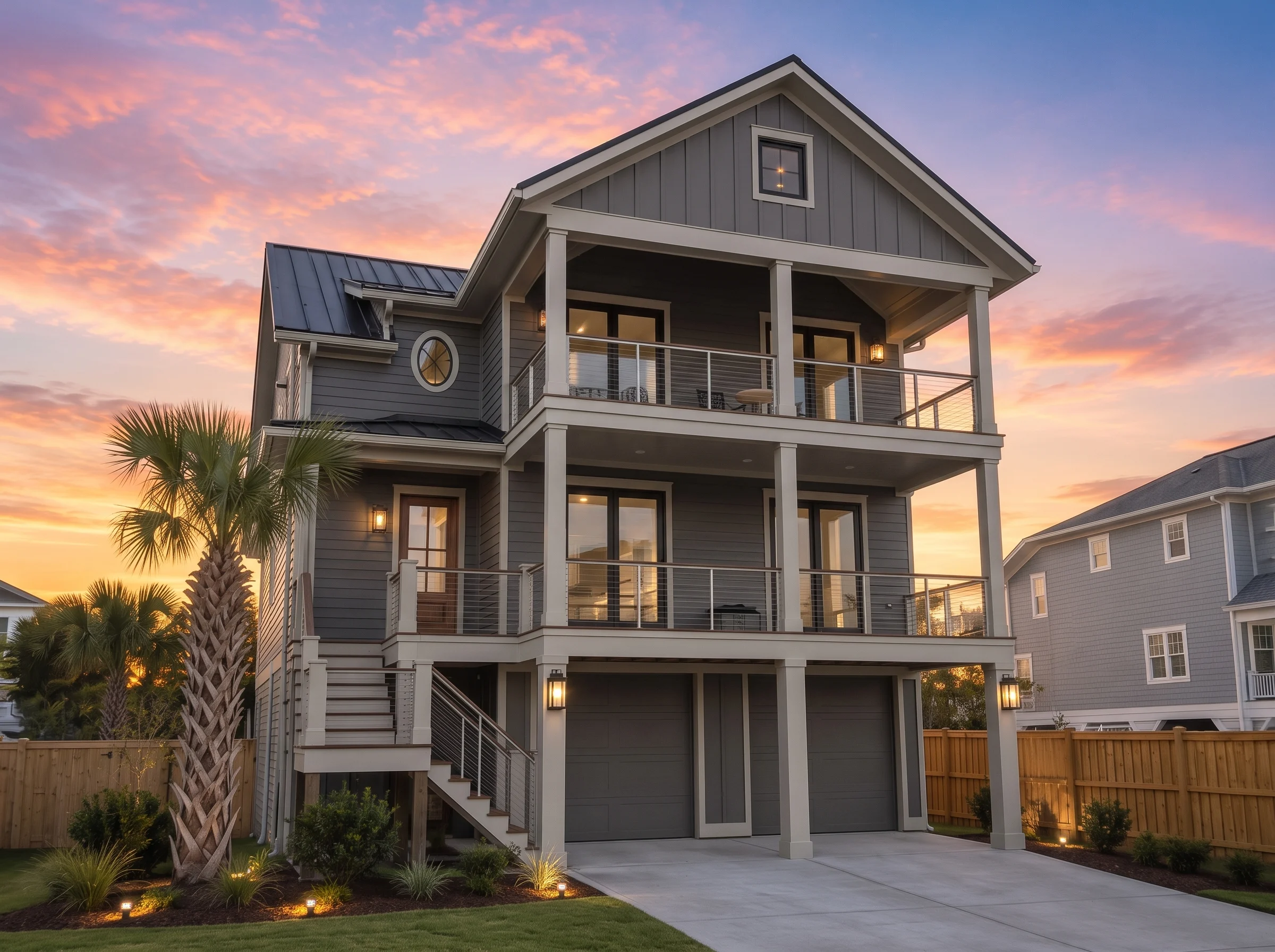 20-1375 HOUSE PLAN – Coastal Home Plan – 5-Bed, 5-Bath, 3,606 SF - Modern Dark, AI-generated exterior concept