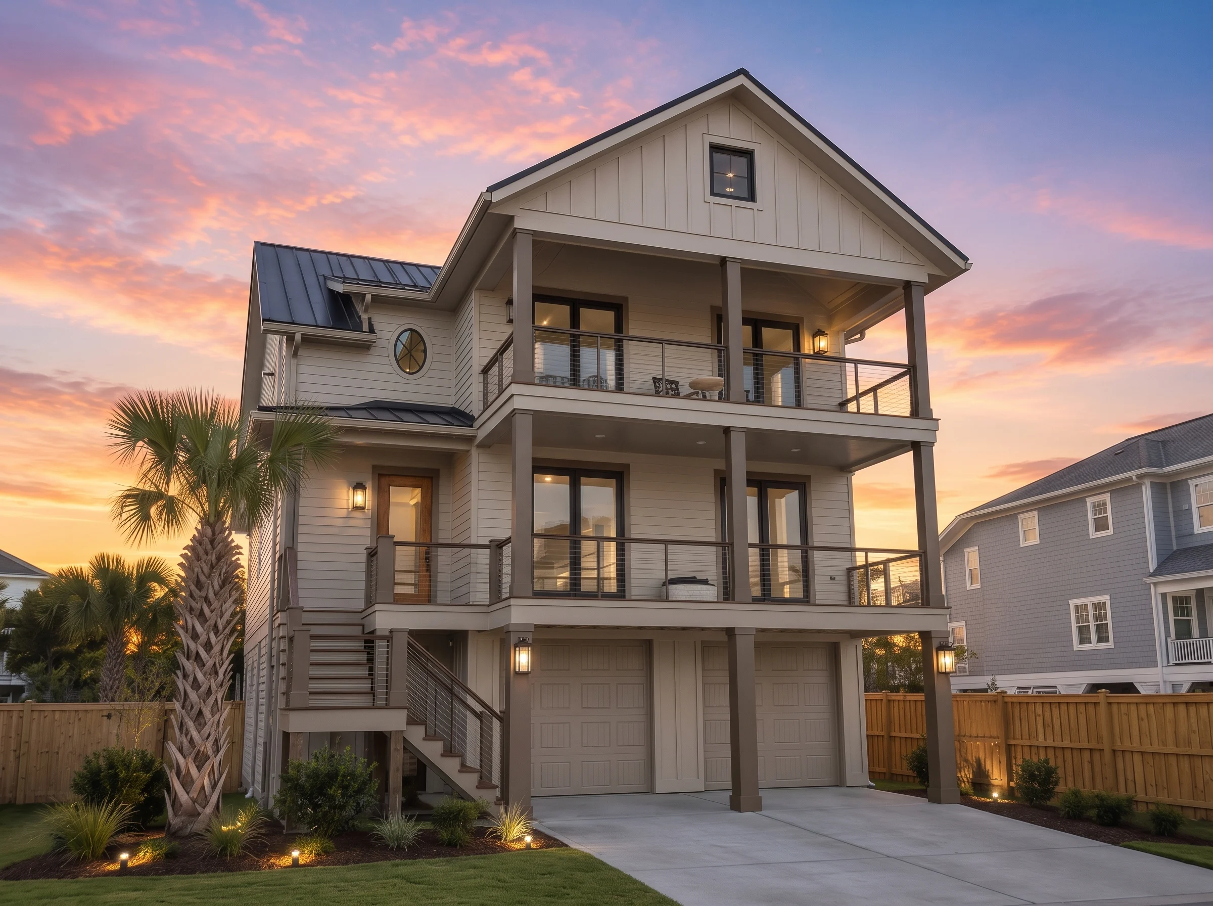 20-1375 HOUSE PLAN – Coastal Home Plan – 5-Bed, 5-Bath, 3,606 SF - Warm Natural, AI-generated exterior concept