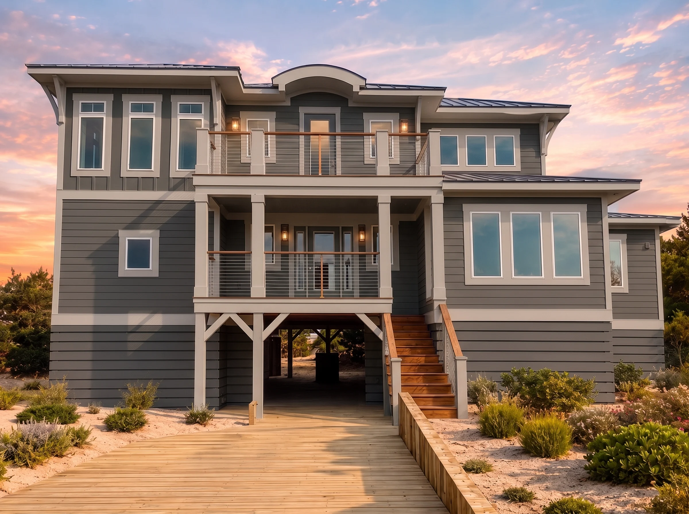 20-2016 HOUSE PLAN – Coastal Farmhouse Home Plan – 4-Bed, 4.5-Bath, 3,067 SF - Modern Dark, AI-generated exterior concept