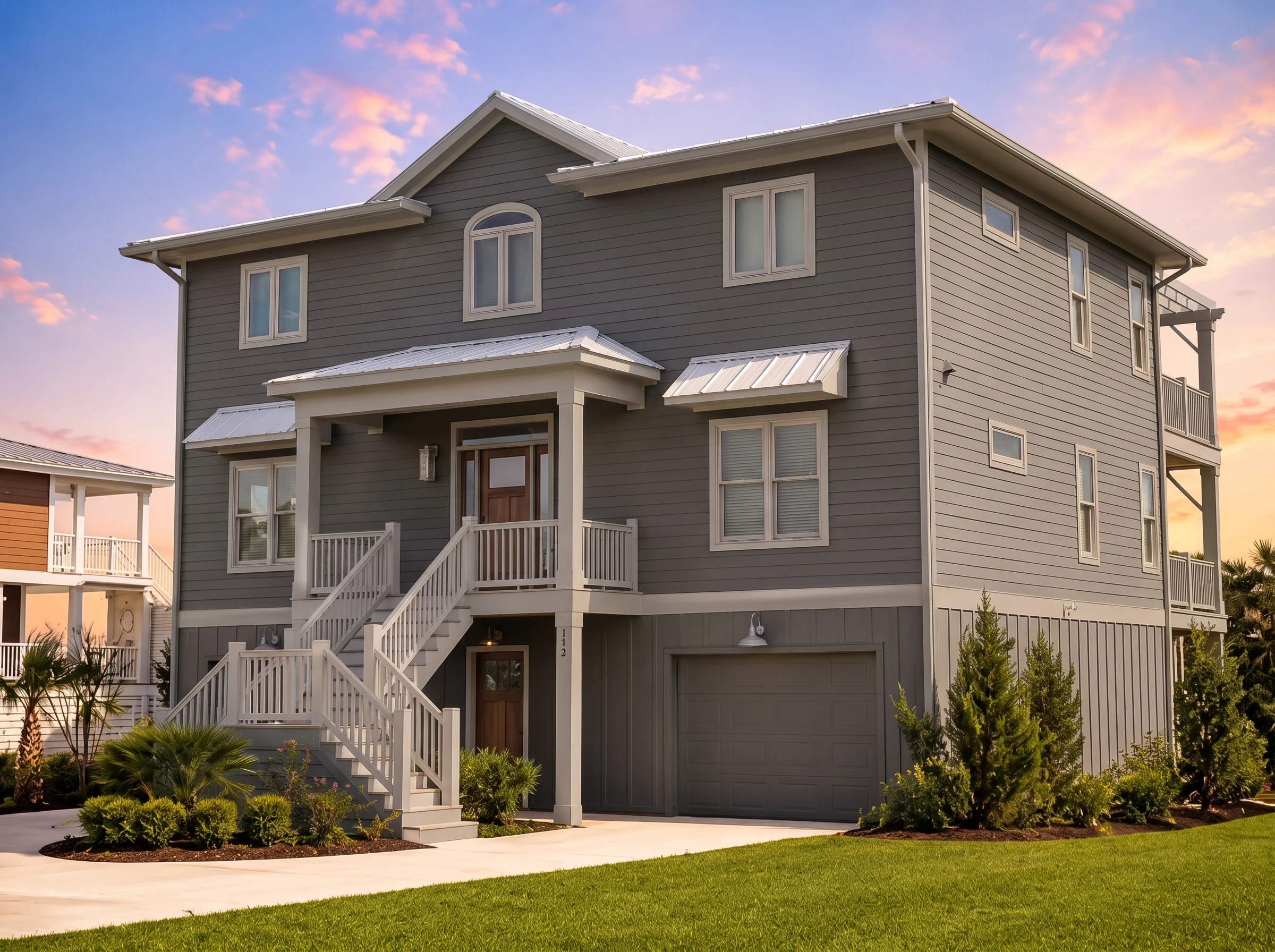 20-1381 HOUSE PLAN – Coastal Home Plan – 4-Bed, 3-Bath, 3,061 SF - Modern Dark, AI-generated exterior concept