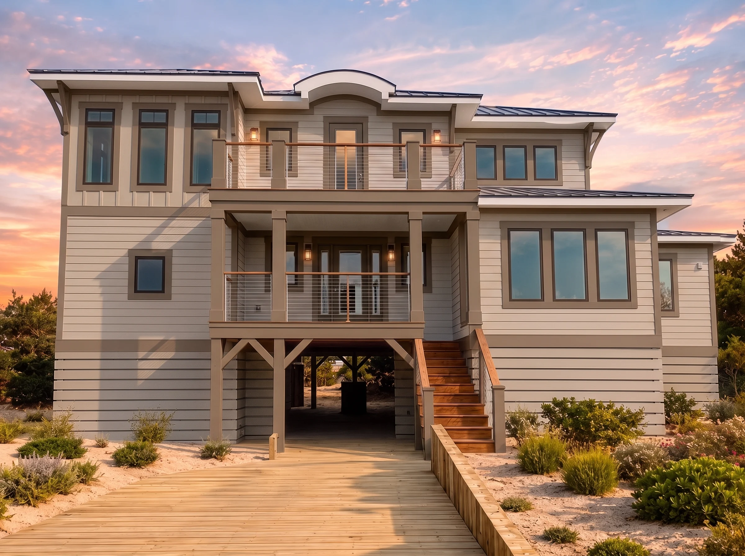 20-2016 HOUSE PLAN – Coastal Farmhouse Home Plan – 4-Bed, 4.5-Bath, 3,067 SF - Warm Natural, AI-generated exterior concept