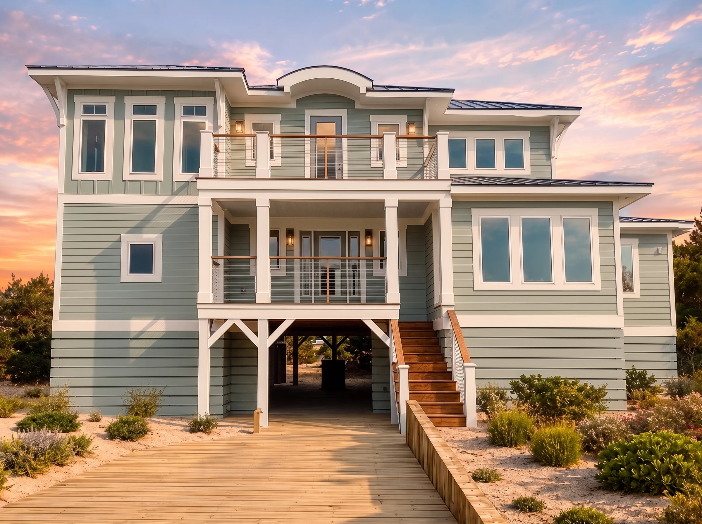 20-2016 HOUSE PLAN – Coastal Farmhouse Home Plan – 4-Bed, 4.5-Bath, 3,067 SF - Modern Brick, AI-generated exterior concept