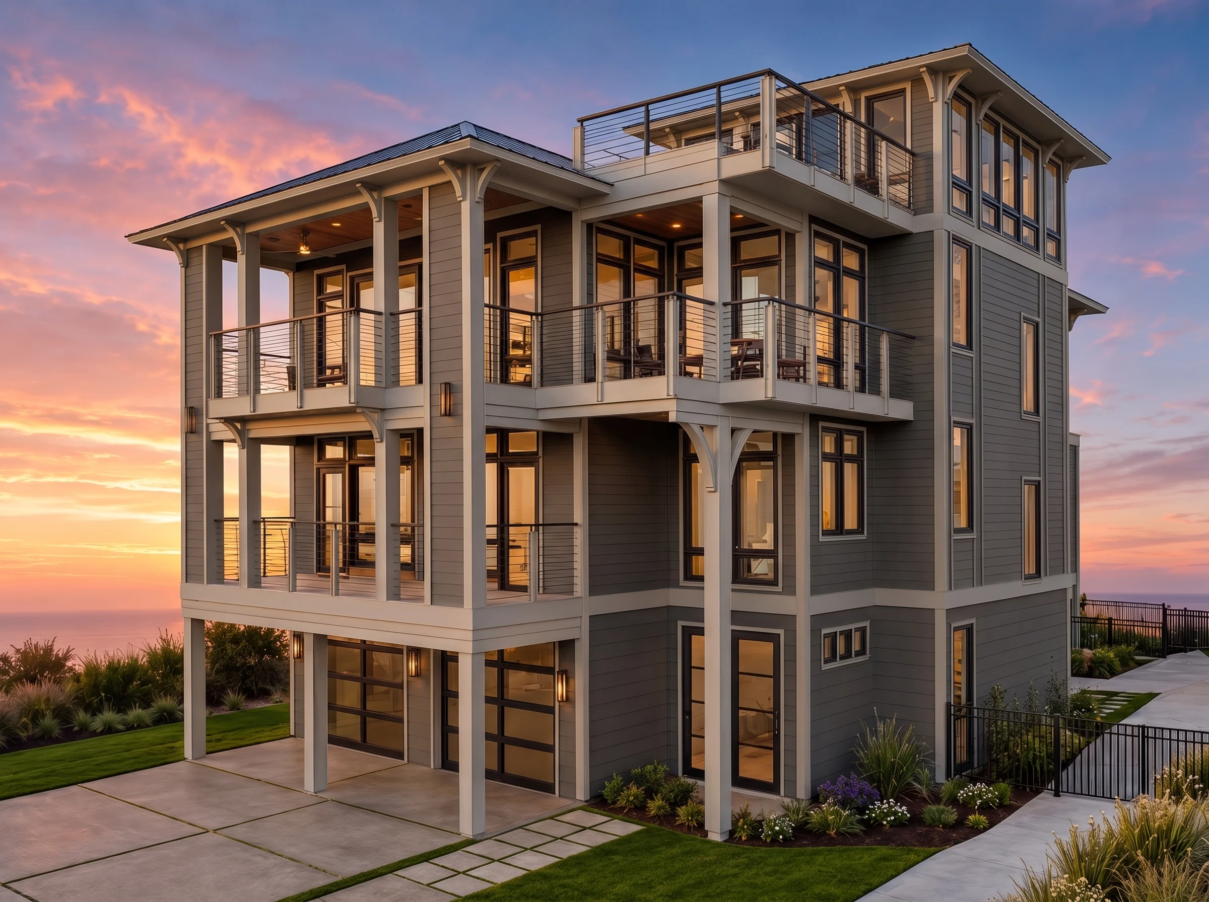 22-1299 HOUSE PLAN – Coastal Home Plan – 4-Bed, 4.5-Bath, 4,798 SF - Modern Dark, AI-generated exterior concept