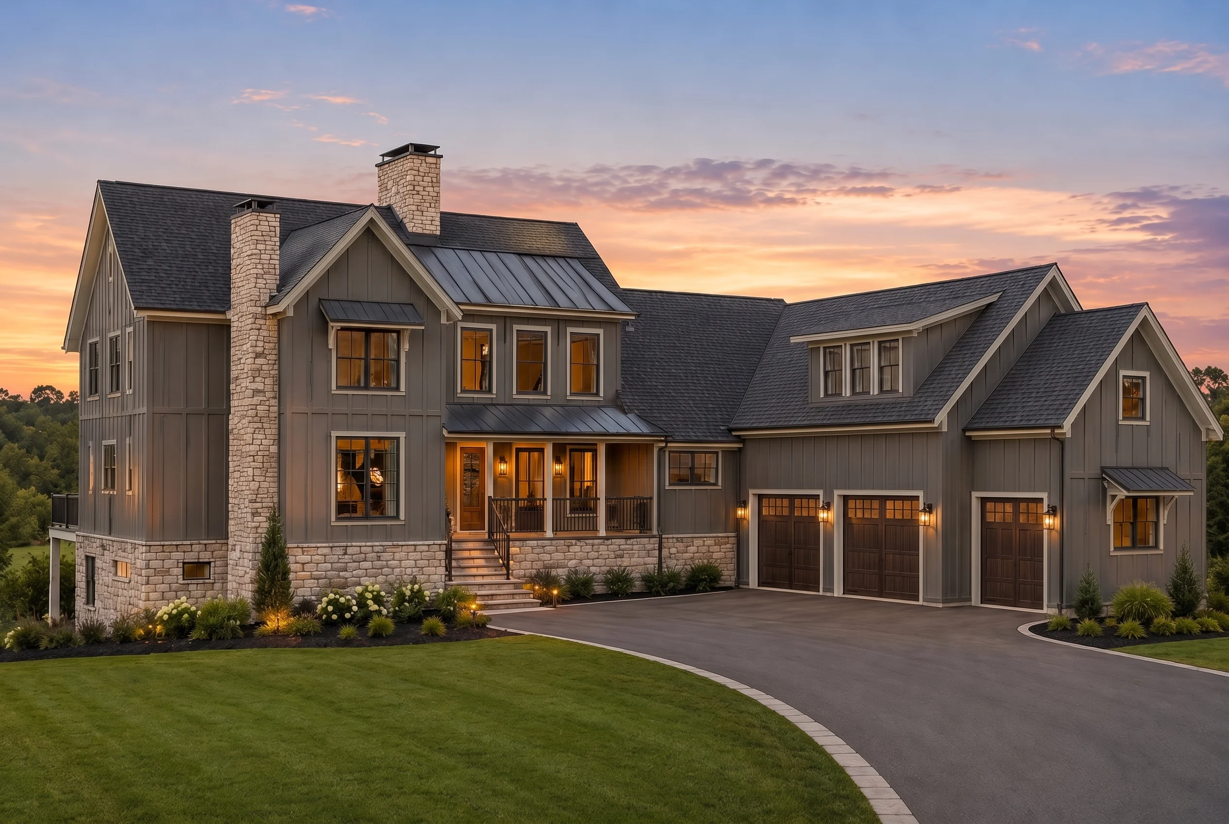 22-2120 HOUSE PLAN – Modern Farmhouse Home Plan – 4-Bed, 5.5-Bath, 5,013 SF - Modern Dark, AI-generated exterior concept