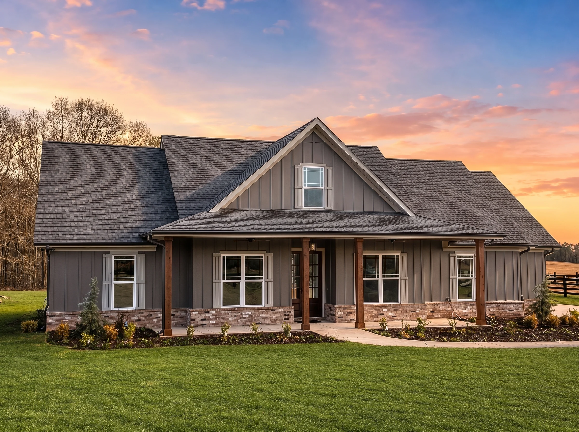 22-1031 HOUSE PLAN – Modern Farmhouse Home Plan – 3-Bed, 2.5-Bath, 1,993 SF - Modern Dark, AI-generated exterior concept