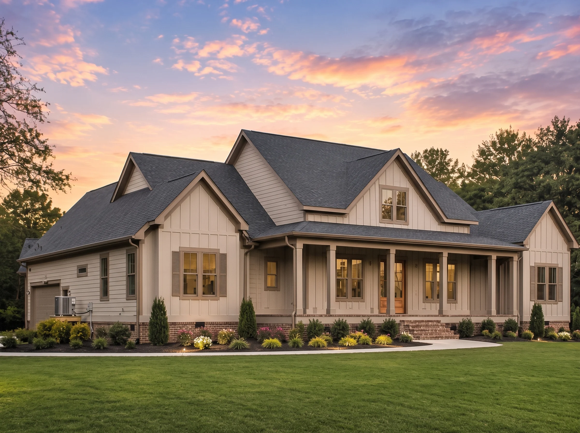 22-2119 HOUSE PLAN – Modern Farmhouse Home Plan – 4-Bed, 3-Bath, 2,508 SF - Warm Natural, AI-generated exterior concept