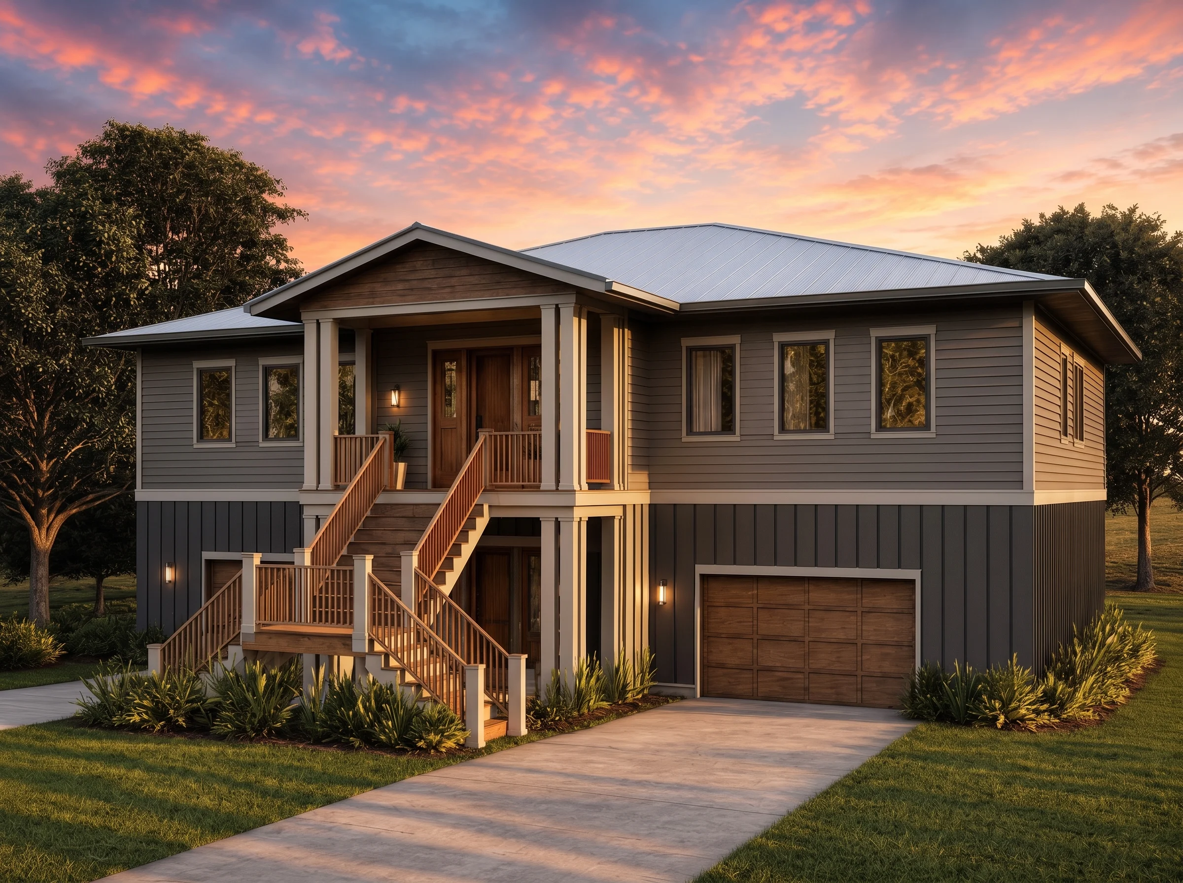 23-1829 HOUSE PLAN – Coastal Home Plan – 4-Bed, 3.5-Bath, 4,000 SF - Modern Dark, AI-generated exterior concept