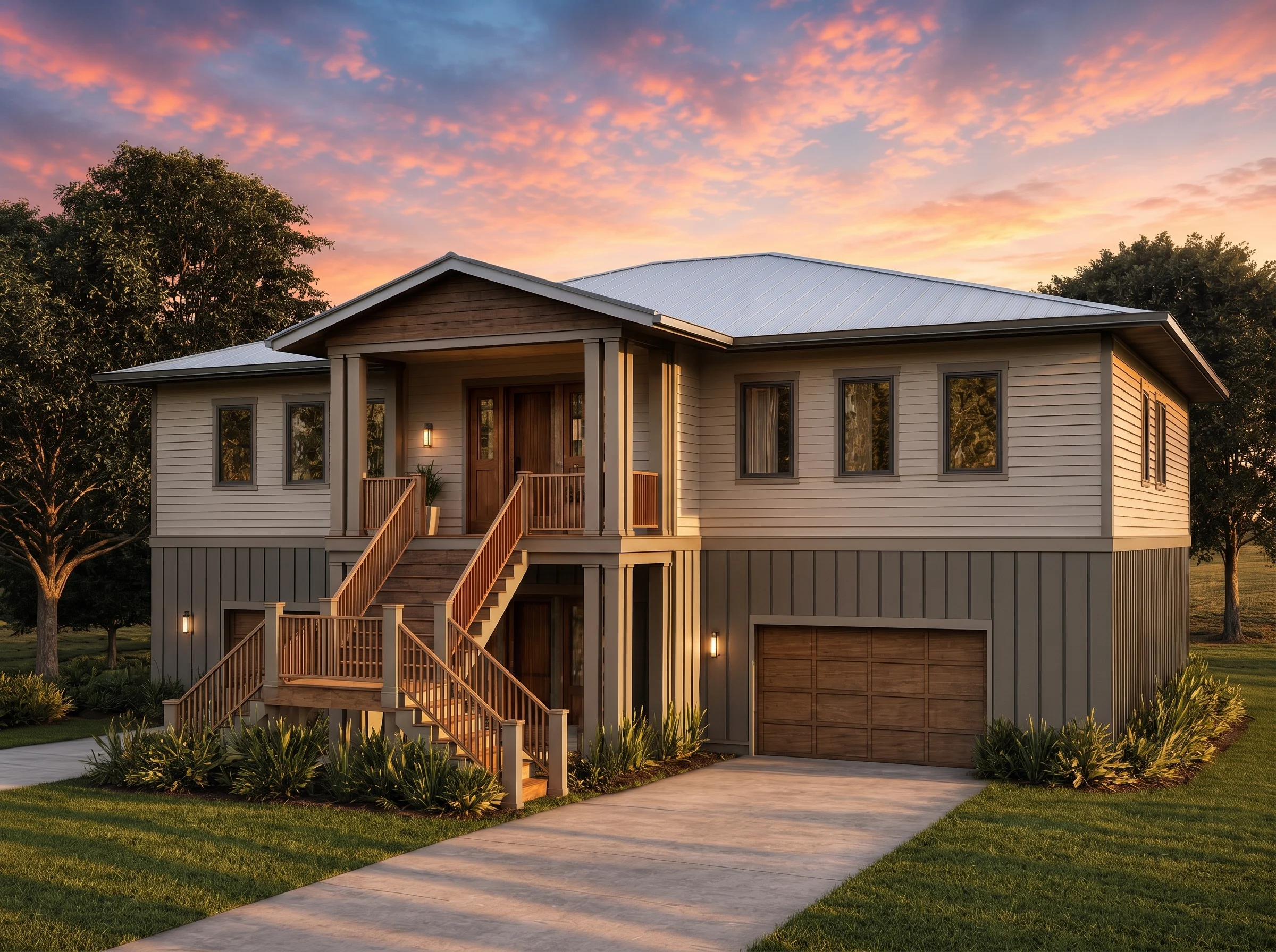 23-1829 HOUSE PLAN – Coastal Home Plan – 4-Bed, 3.5-Bath, 4,000 SF - Warm Natural, AI-generated exterior concept