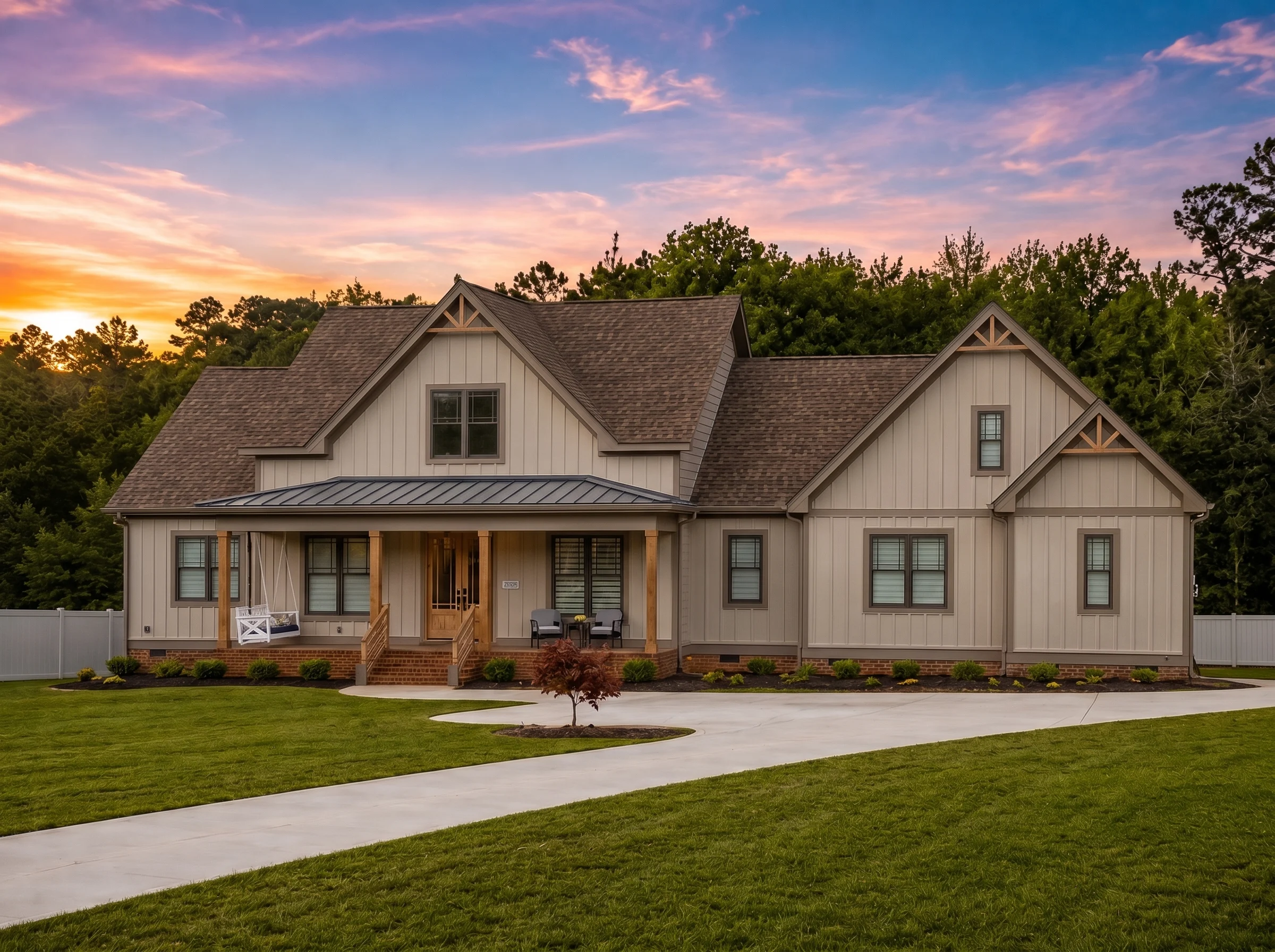 22-1061 HOUSE PLAN – Modern Farmhouse Home Plan – 3-Bed, 2-Bath, 2,951 SF - Warm Natural, AI-generated exterior concept
