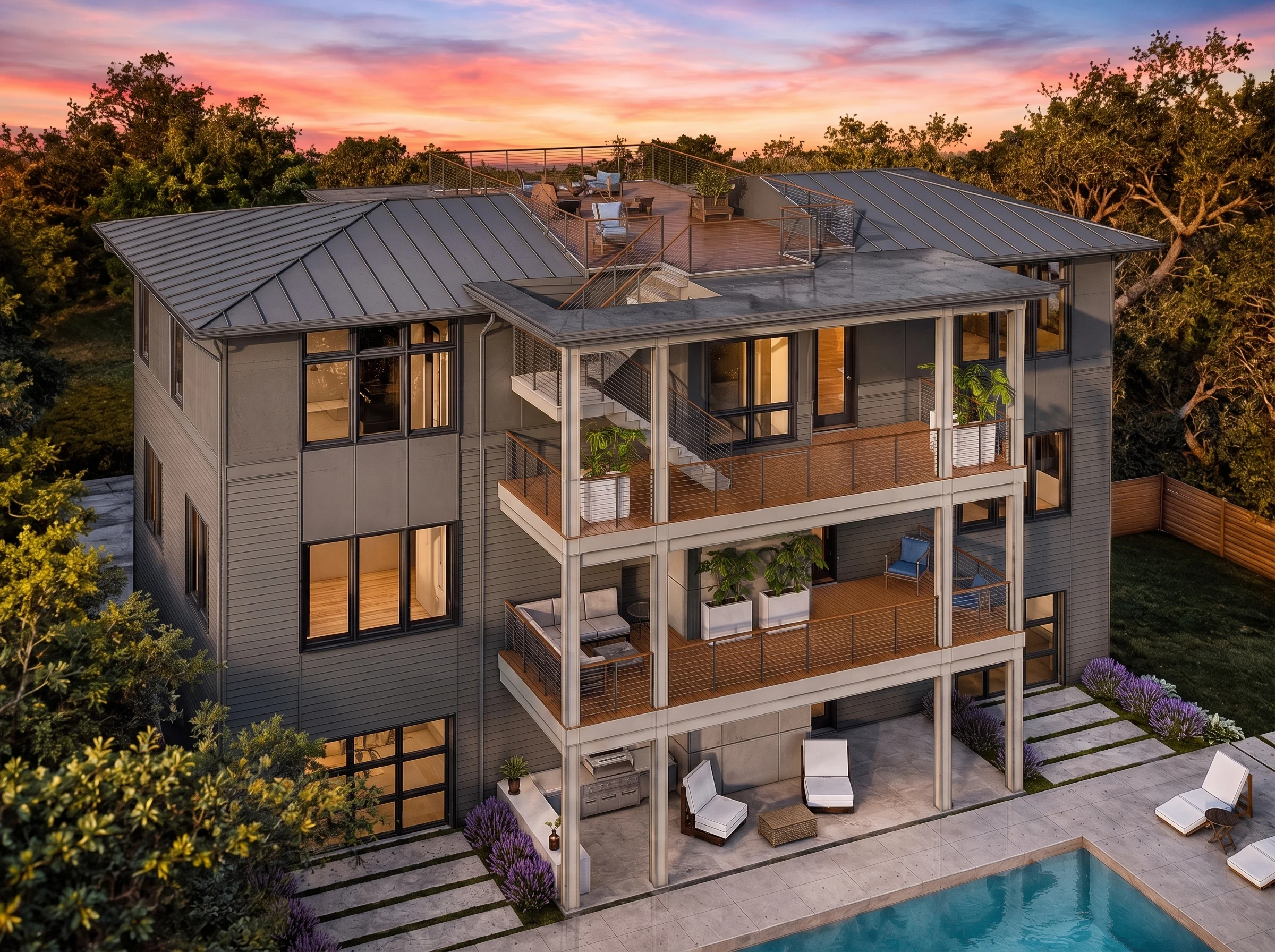 23-1166 HOUSE PLAN – Coastal Home Plan – 4-Bed, 4-Bath, 3,436 SF - Modern Dark, AI-generated exterior concept