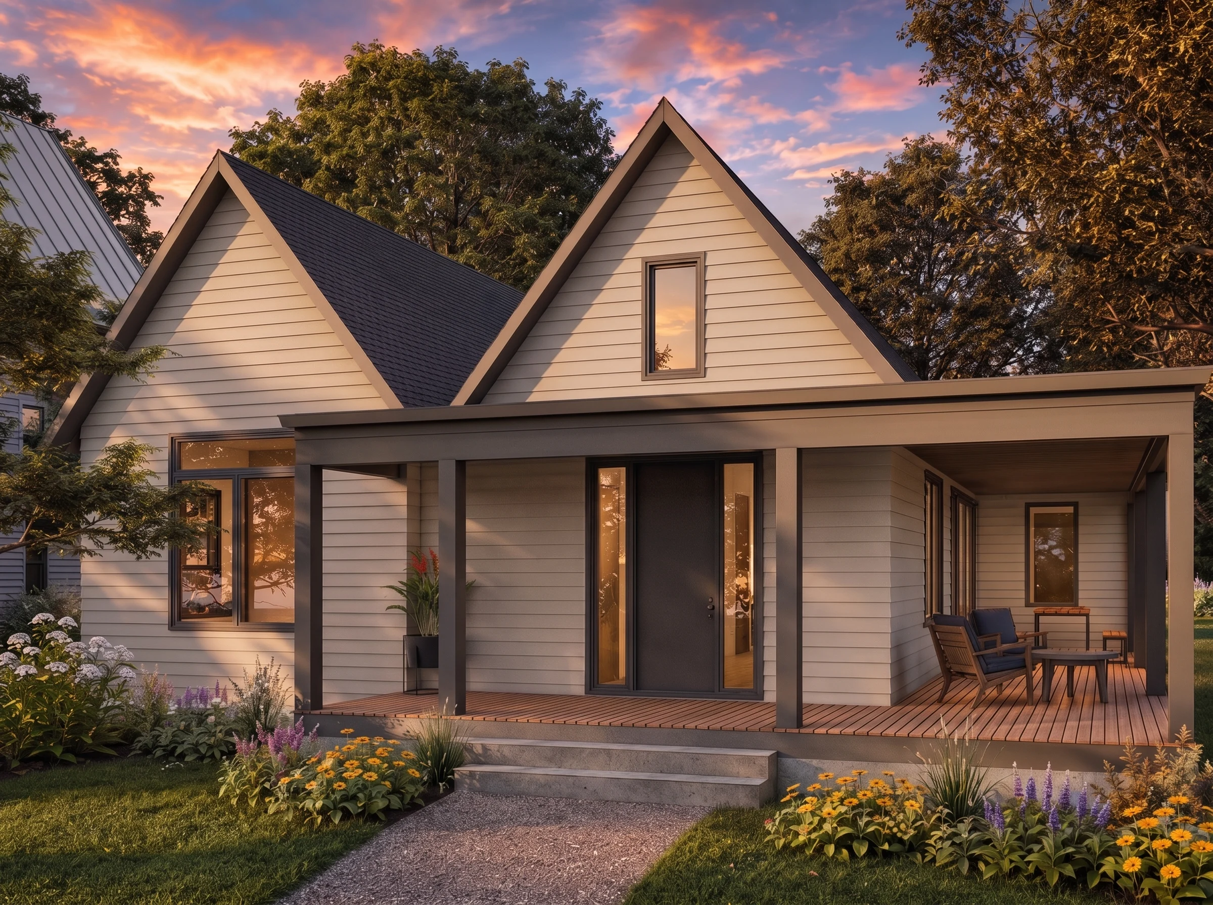 22-1615 HOUSE PLAN – Modern Cottage Home Plan – 3-Bed, 2-Bath, 1,953 SF - Warm Natural, AI-generated exterior concept