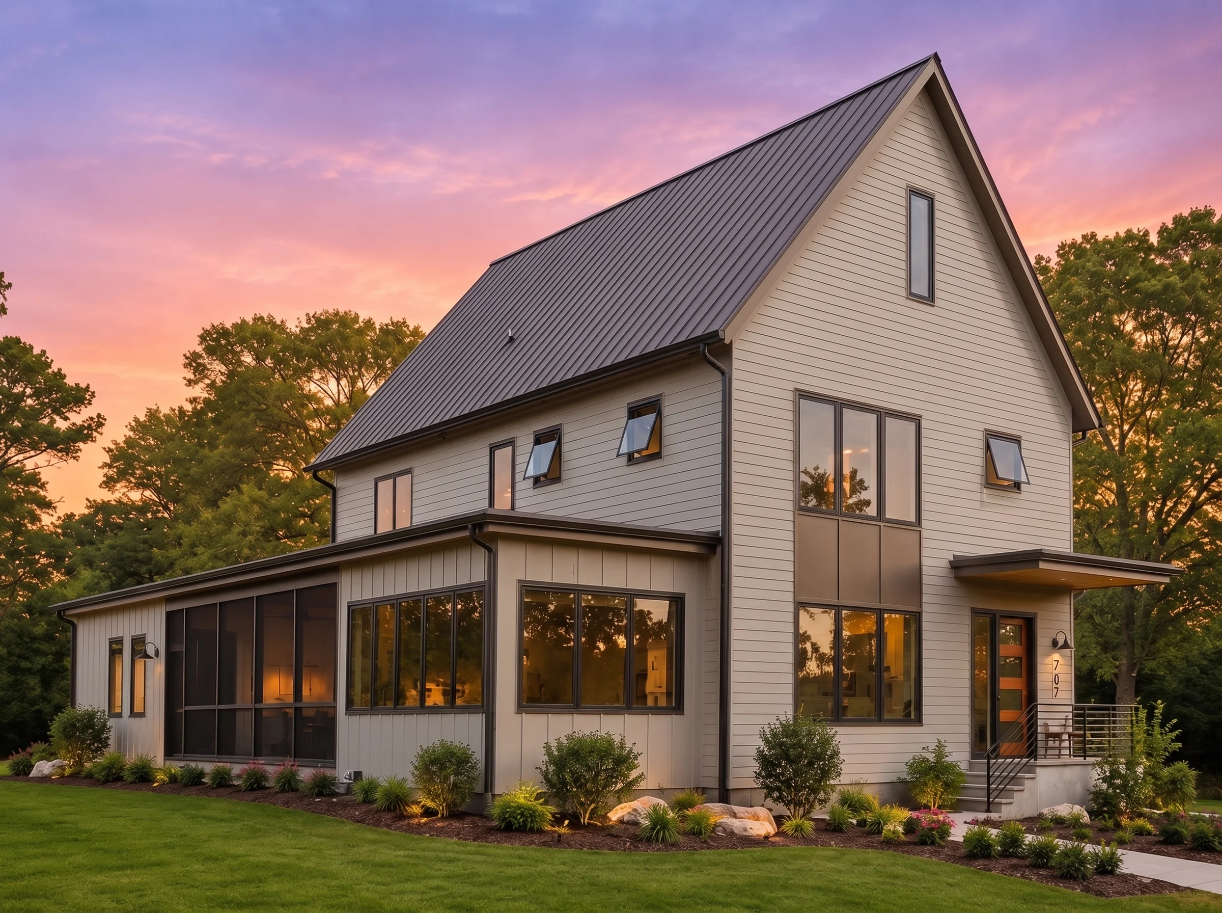 22-1986 HOUSE PLAN – Modern Farmhouse Home Plan – 4-Bed, 3.5-Bath, 3,214 SF - Warm Natural, AI-generated exterior concept