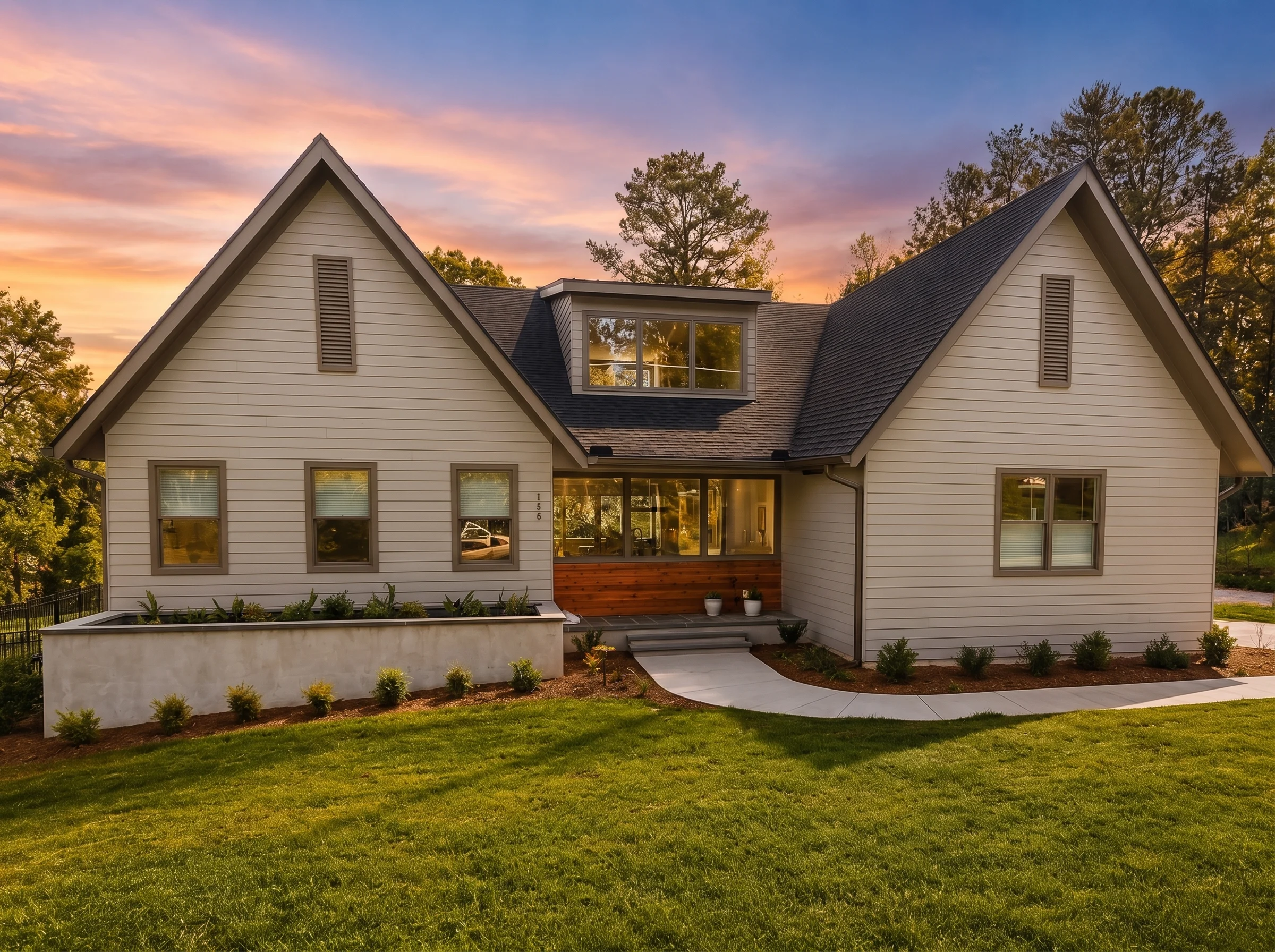 22-1766 HOUSE PLAN – Modern Farmhouse Home Plan – 3-Bed, 2-Bath, 2,168 SF - Warm Natural, AI-generated exterior concept