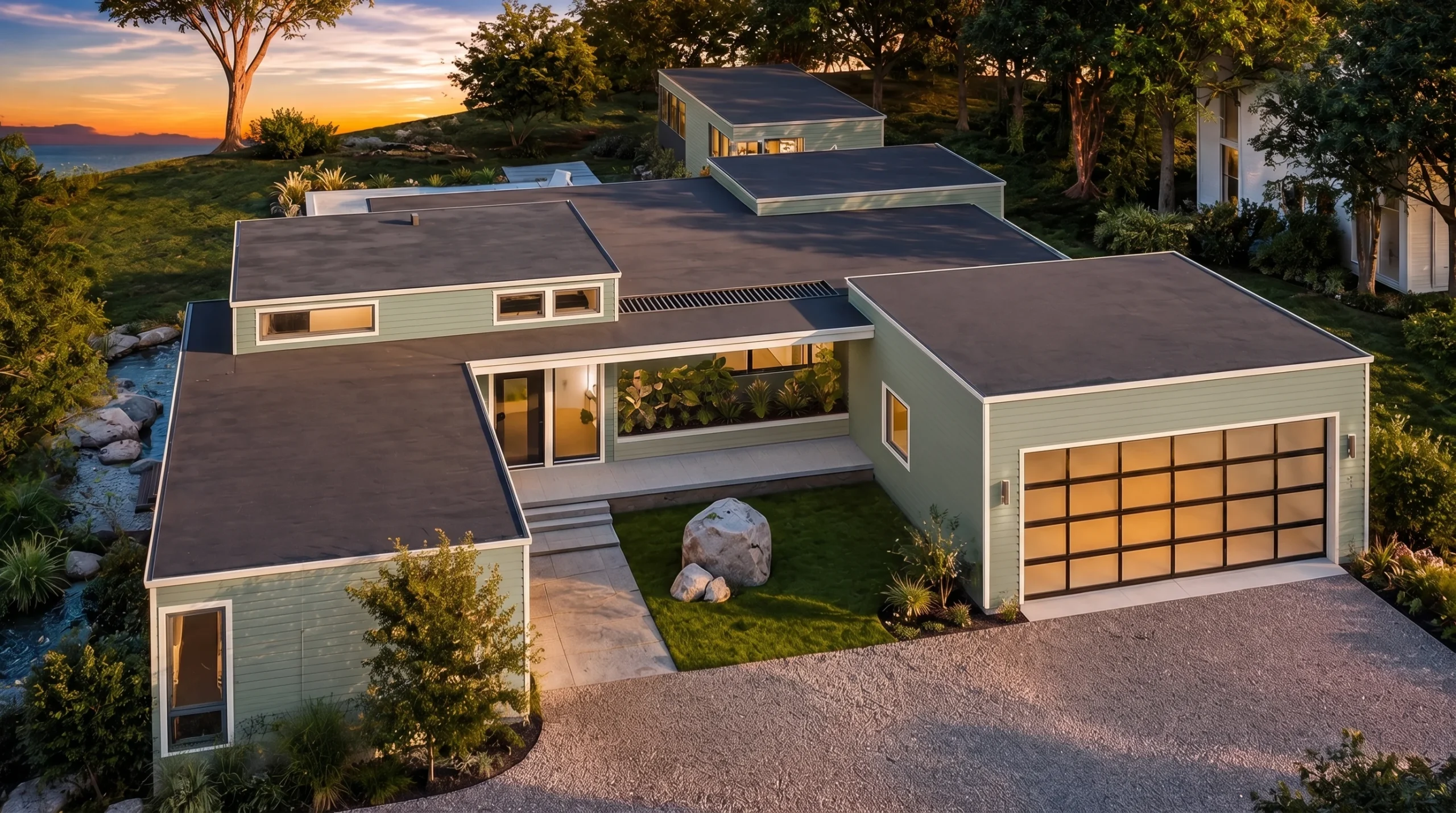 22-1974 HOUSE PLAN – Contemporary Ranch Home Plan – 4-Bed, 5-Bath, 3,730 SF - Modern Brick, AI-generated exterior concept