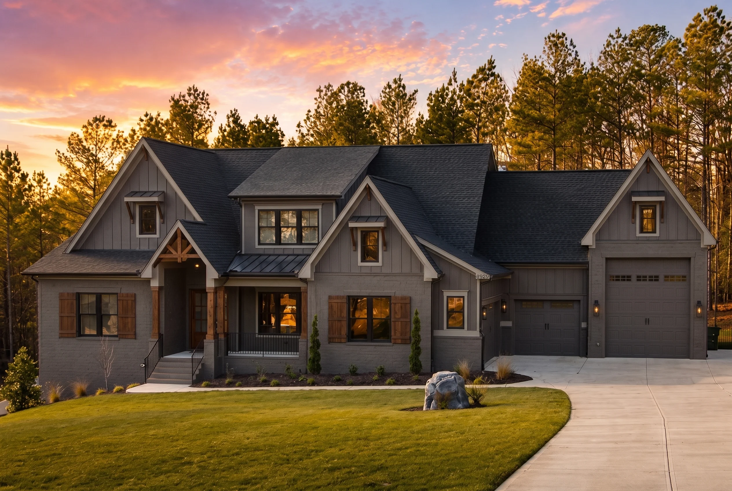 22-1415 HOUSE PLAN – Contemporary Home Plan – 4-Bed, 4.5-Bath, 4,736 SF - Modern Dark, AI-generated exterior concept