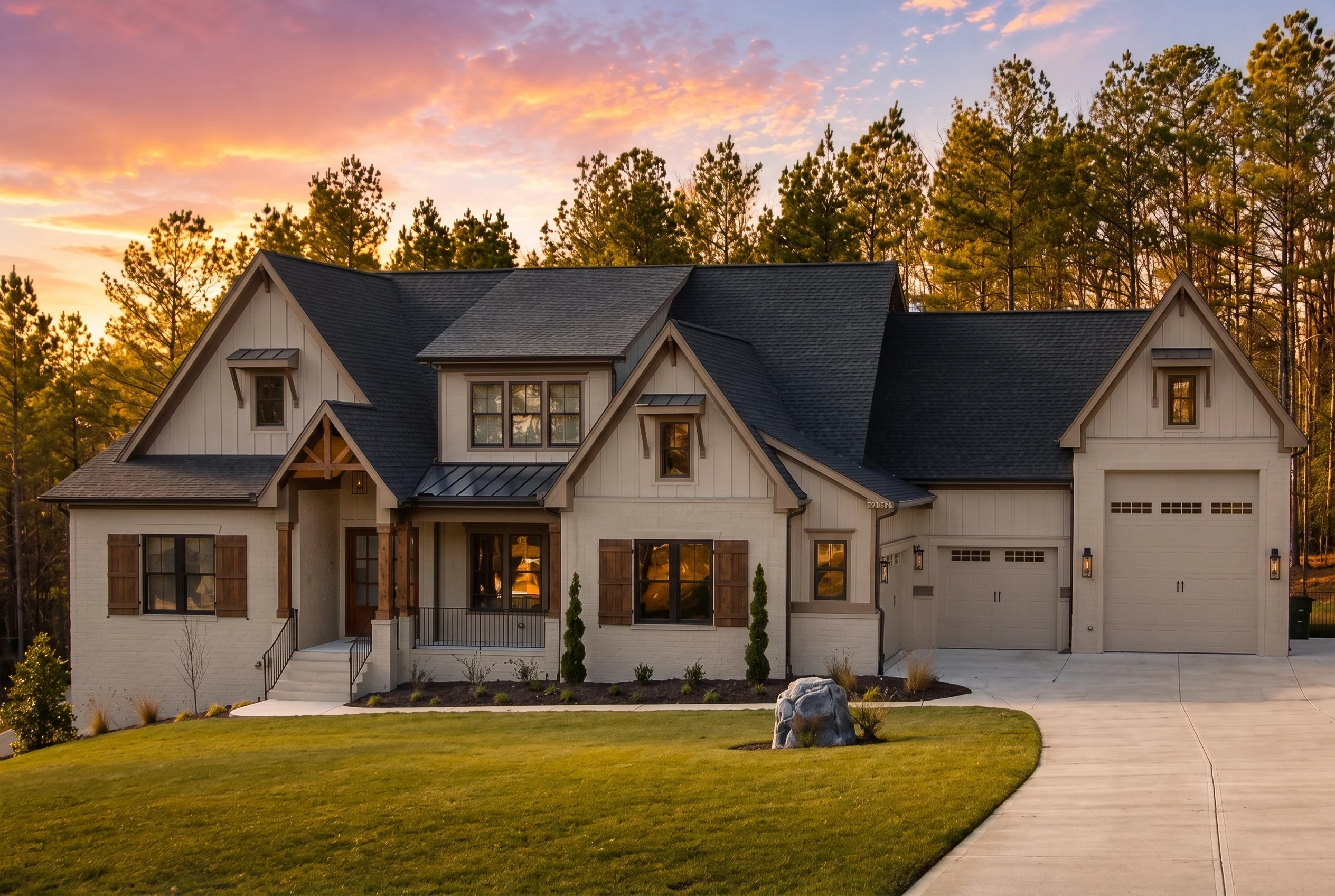 22-1415 HOUSE PLAN – Contemporary Home Plan – 4-Bed, 4.5-Bath, 4,736 SF - Warm Natural, AI-generated exterior concept