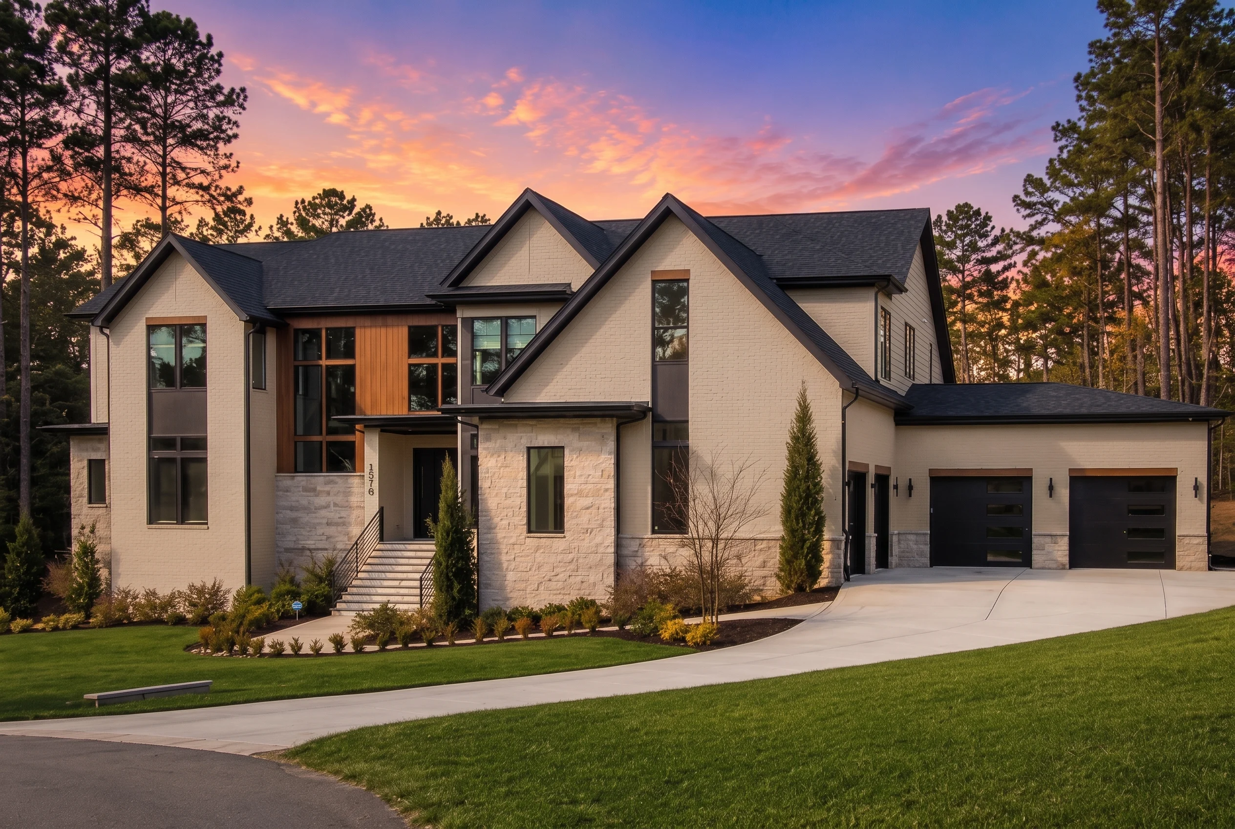 22-1279 HOUSE PLAN – Contemporary Home Plan – 4-Bed, 5-Bath, 6,261 SF - Warm Natural, AI-generated exterior concept