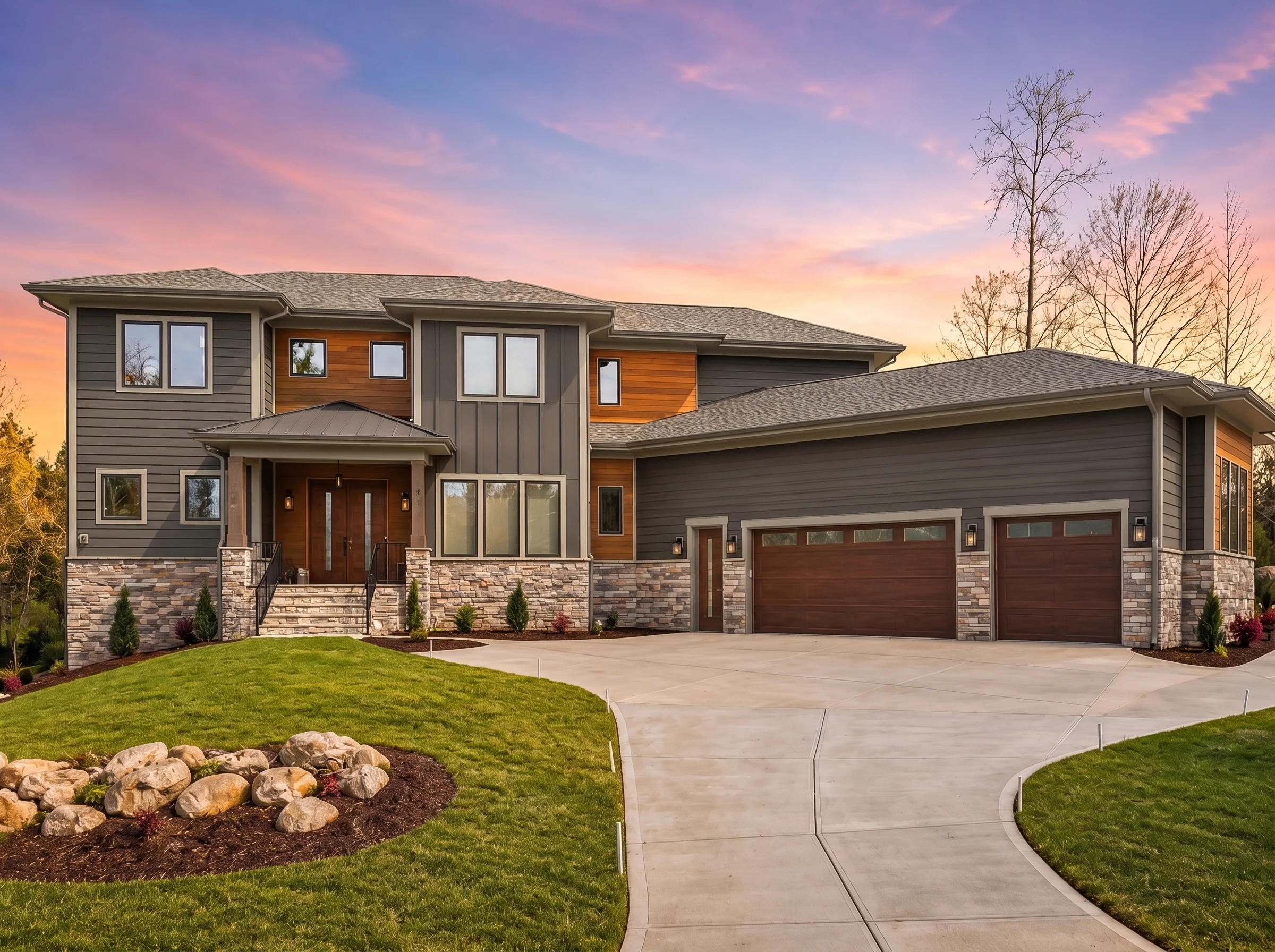 22-1601 HOUSE PLAN – Contemporary Home Plan – 3-Bed, 4.5-Bath, 5,204 SF - Modern Dark, AI-generated exterior concept