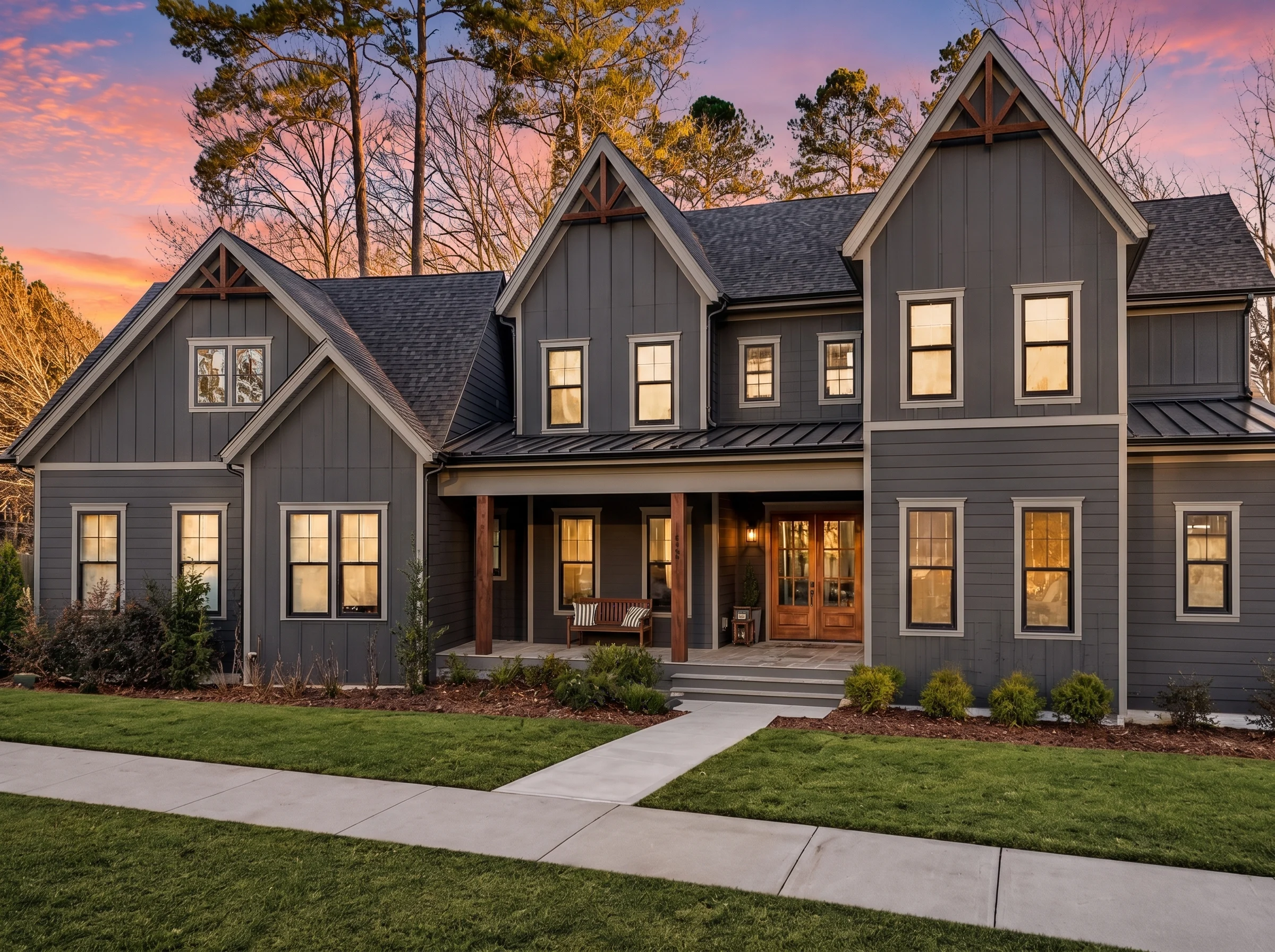 22-1438 HOUSE PLAN – Modern Farmhouse Home Plan – 4-Bed, 5-Bath, 4,664 SF - Modern Dark, AI-generated exterior concept