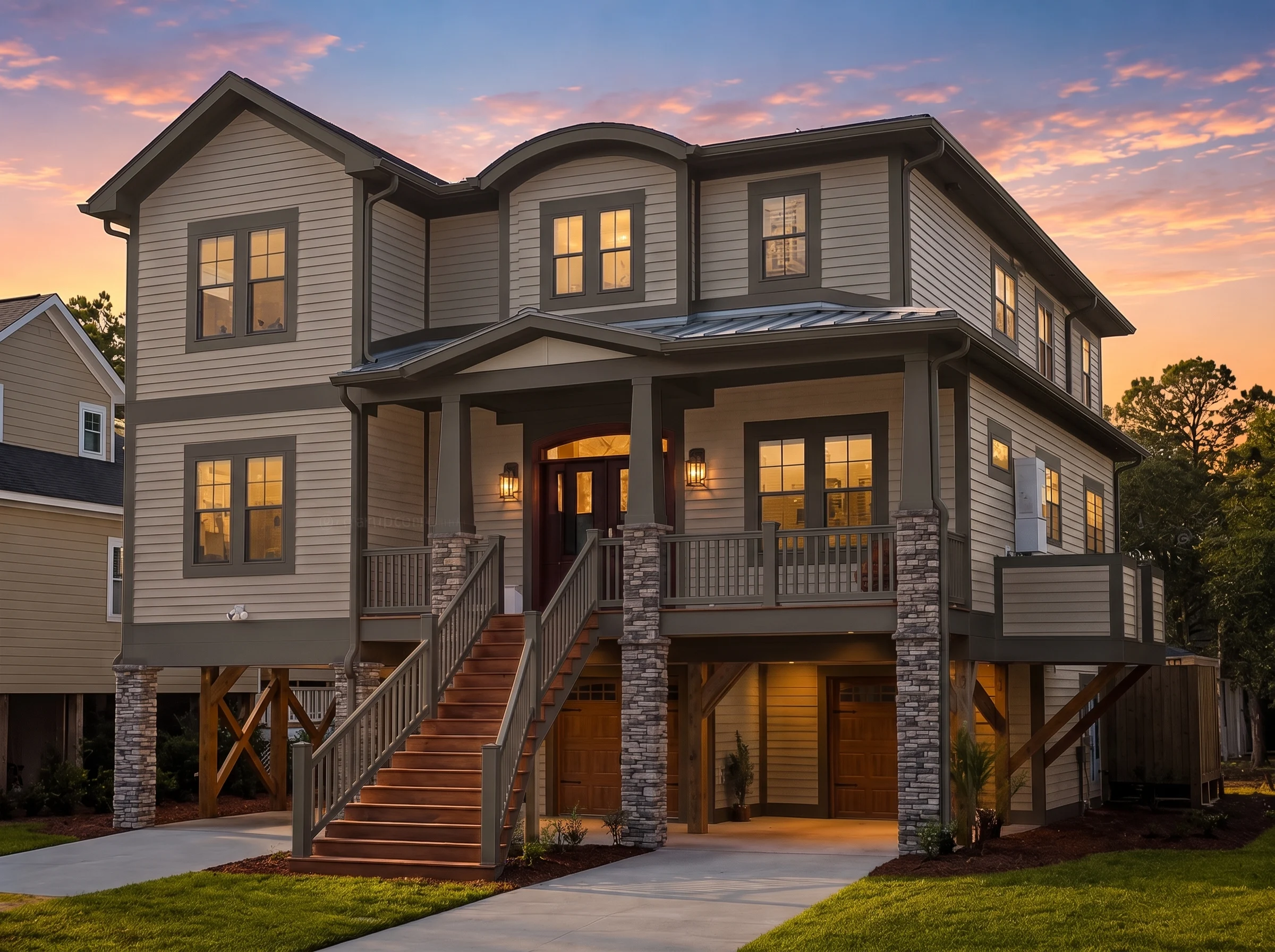 22-1015 HOUSE PLAN – Coastal Home Plan – 4-Bed, 3-Bath, 2,744 SF - Warm Natural, AI-generated exterior concept