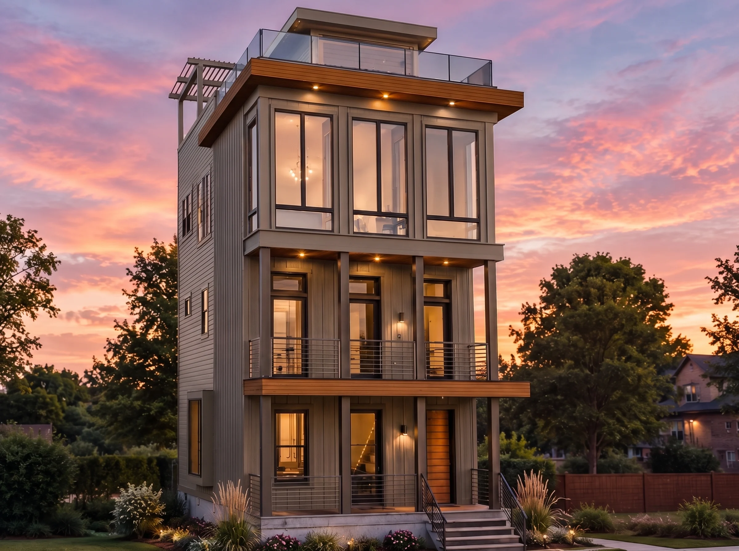 18-1065 HOUSE PLAN – Contemporary Home Plan – 3-Bed, 2.5-Bath, 2,269 SF - Warm Natural, AI-generated exterior concept