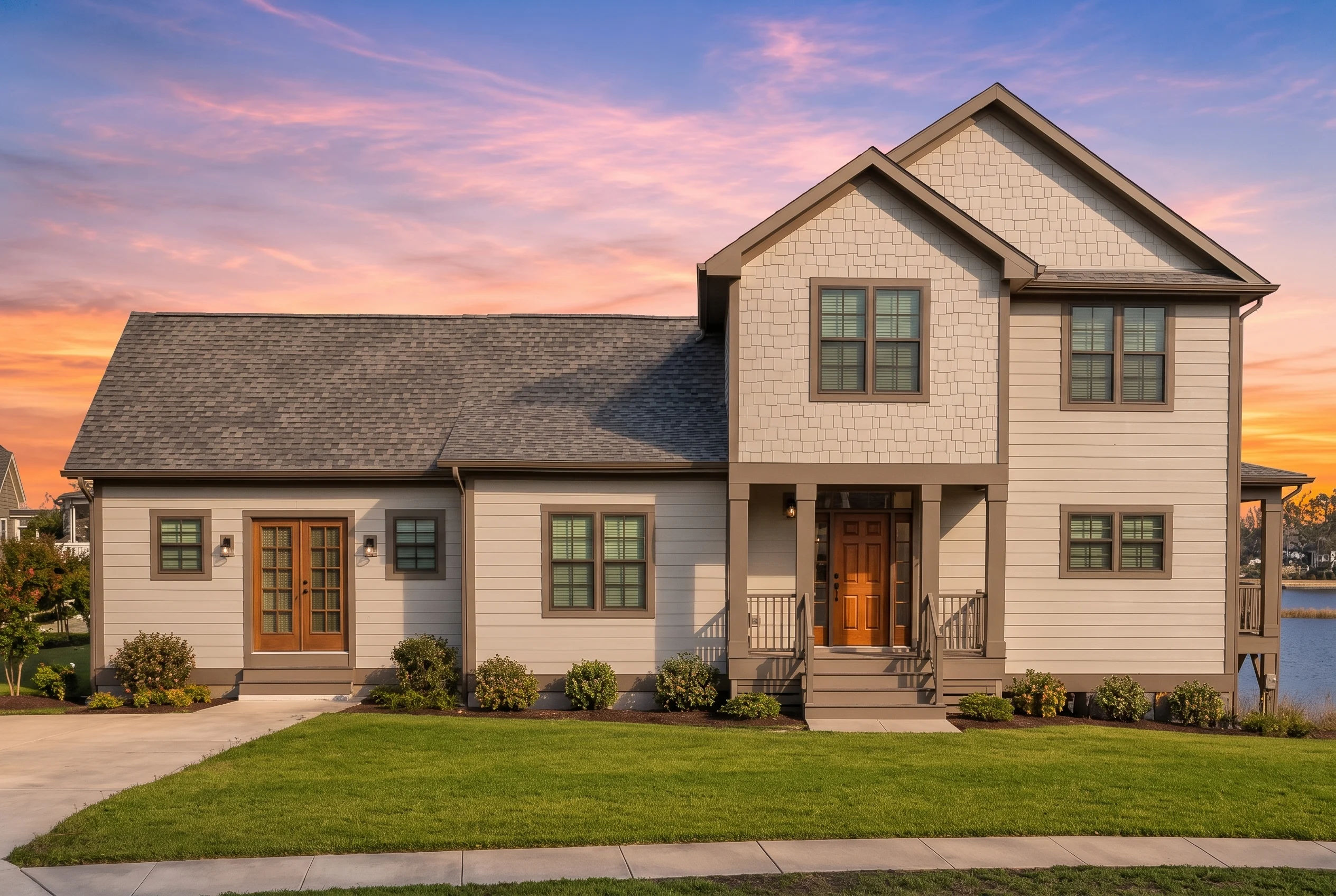 21-2681 HOUSE PLAN – Coastal Farmhouse Home Plan – 4-Bed, 3-Bath, 3,244 SF - Warm Natural, AI-generated exterior concept