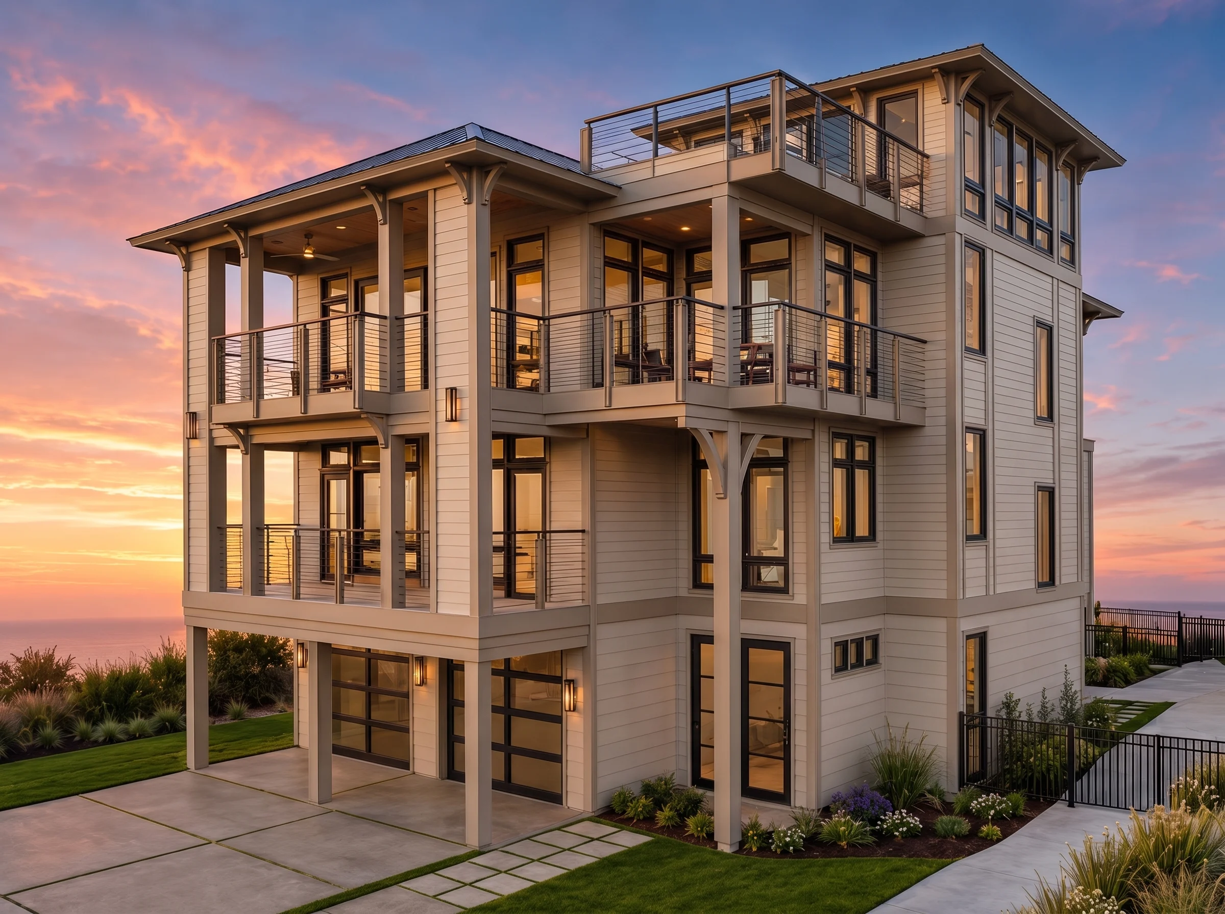 22-1299 HOUSE PLAN – Coastal Home Plan – 4-Bed, 4.5-Bath, 4,798 SF - Warm Natural, AI-generated exterior concept