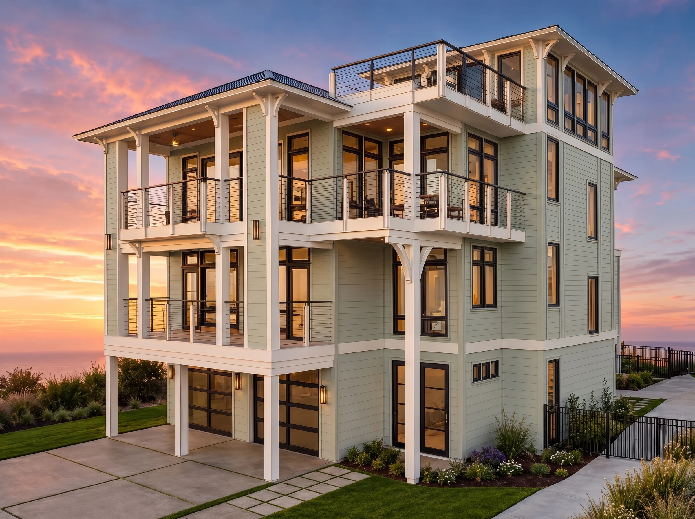 22-1299 HOUSE PLAN – Coastal Home Plan – 4-Bed, 4.5-Bath, 4,798 SF - Modern Brick, AI-generated exterior concept