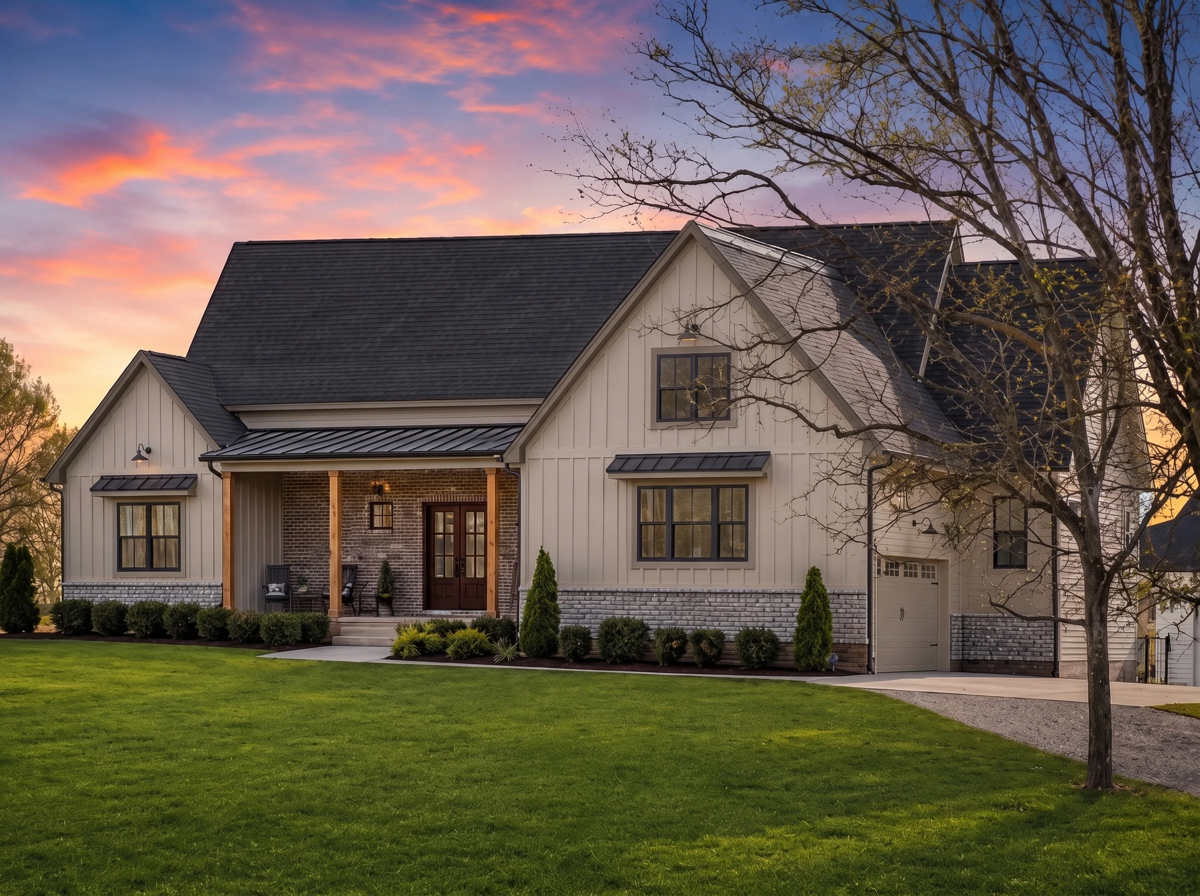 21-2886 HOUSE PLAN – Modern Farmhouse Home Plan – 3-Bed, 2.5-Bath, 2,551 SF - Warm Natural, AI-generated exterior concept