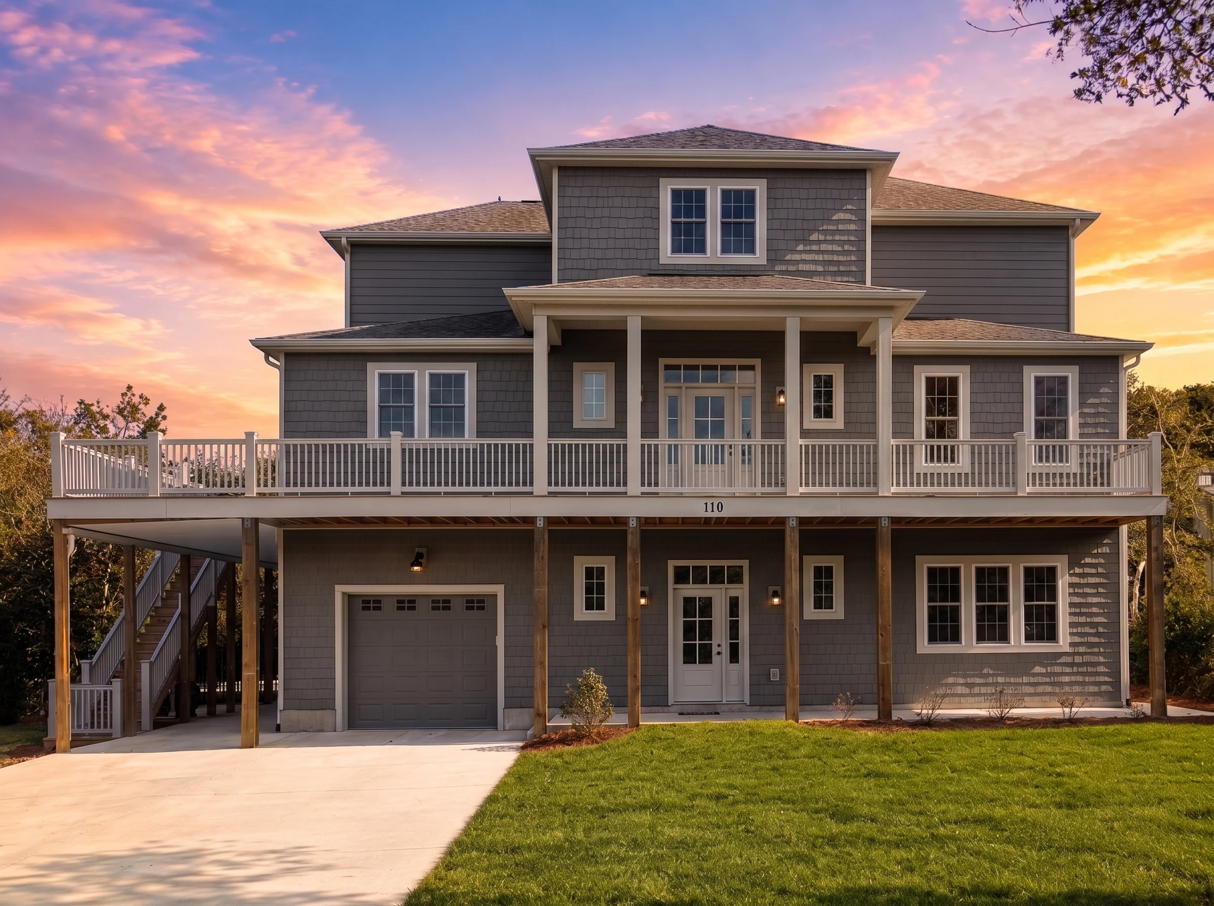 21-2428 HOUSE PLAN – Coastal Home Plan – 5-Bed, 4.5-Bath, 4,990 SF - Modern Dark, AI-generated exterior concept