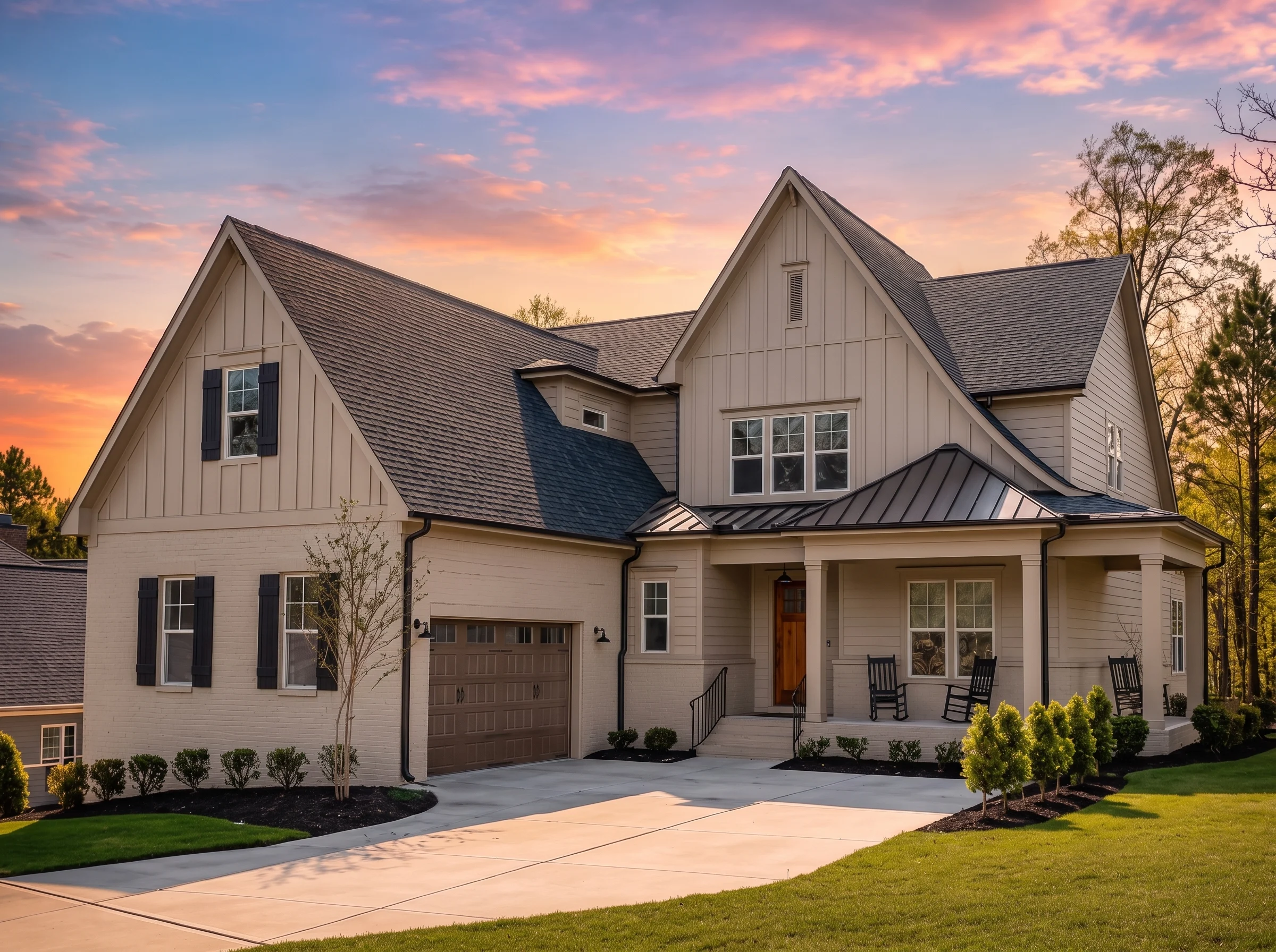 21-2599 HOUSE PLAN – Modern Farmhouse Home Plan – 4-Bed, 3-Bath, 3,651 SF - Warm Natural, AI-generated exterior concept