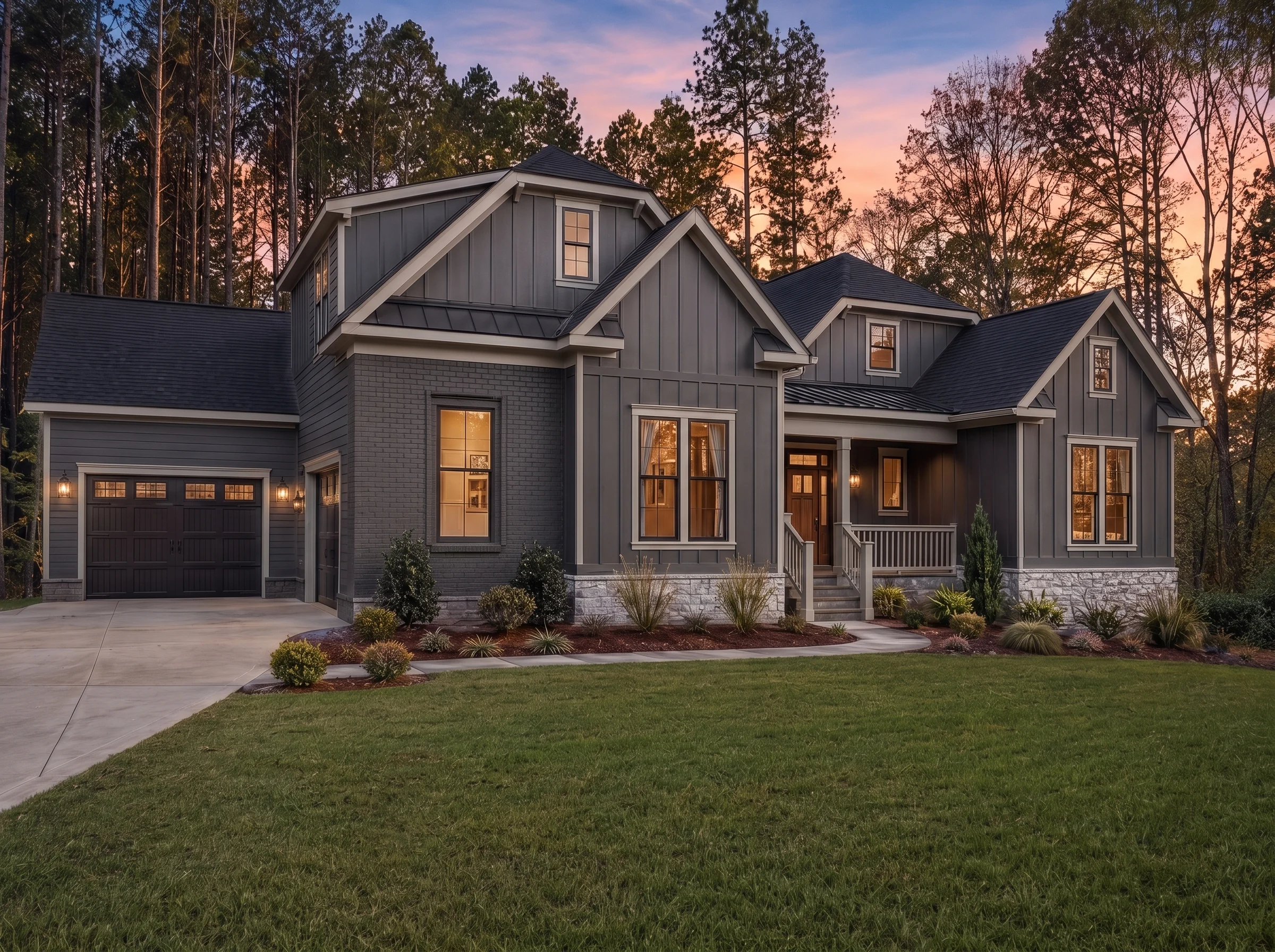 21-3358 HOUSE PLAN – Modern Farmhouse Home Plan – 3-Bed, 3.5-Bath, 2,983 SF - Modern Dark, AI-generated exterior concept
